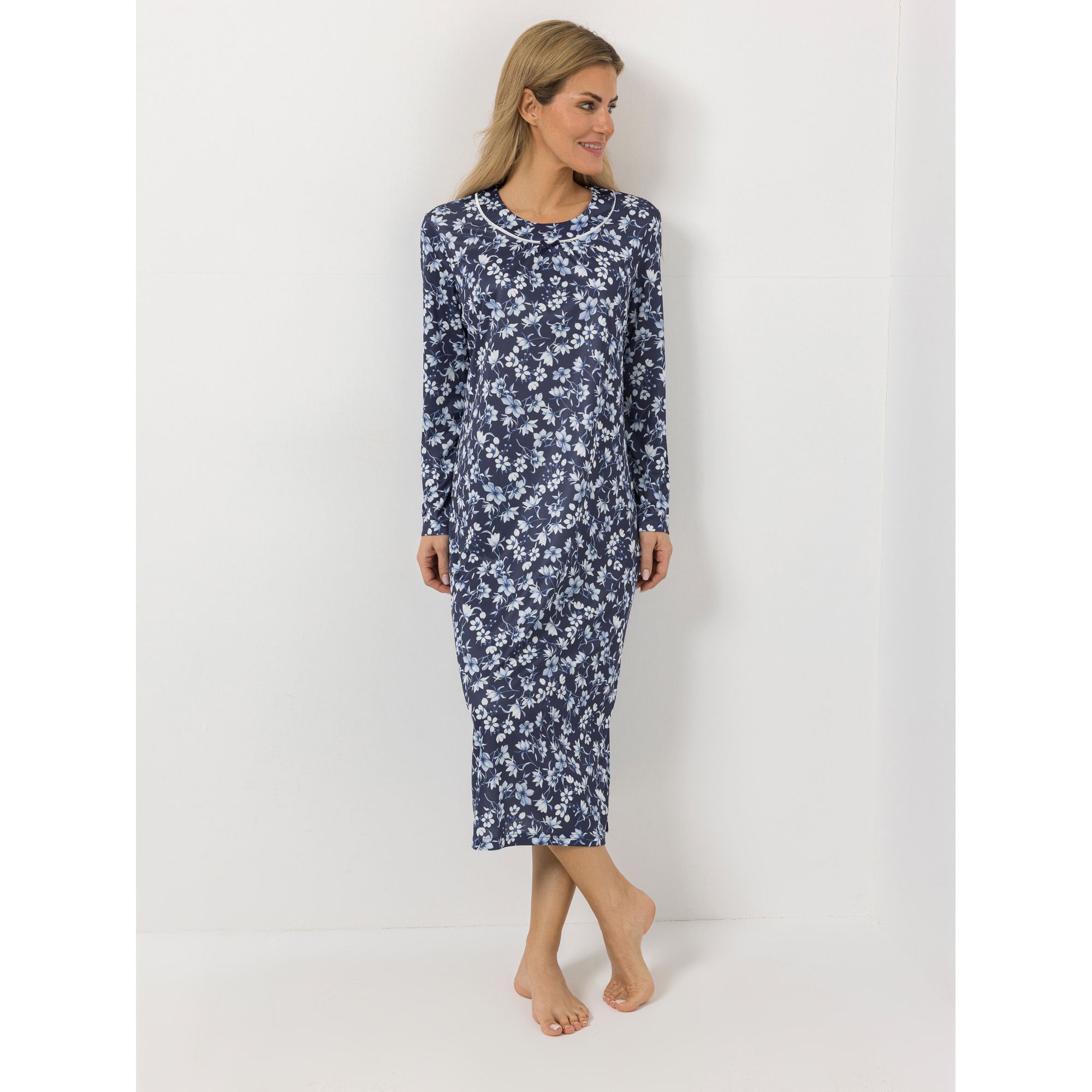 LITTLE ROSE Nachthemd, 1/1-Arm Mikrofaser Allover-Print Rundhalsausschnitt