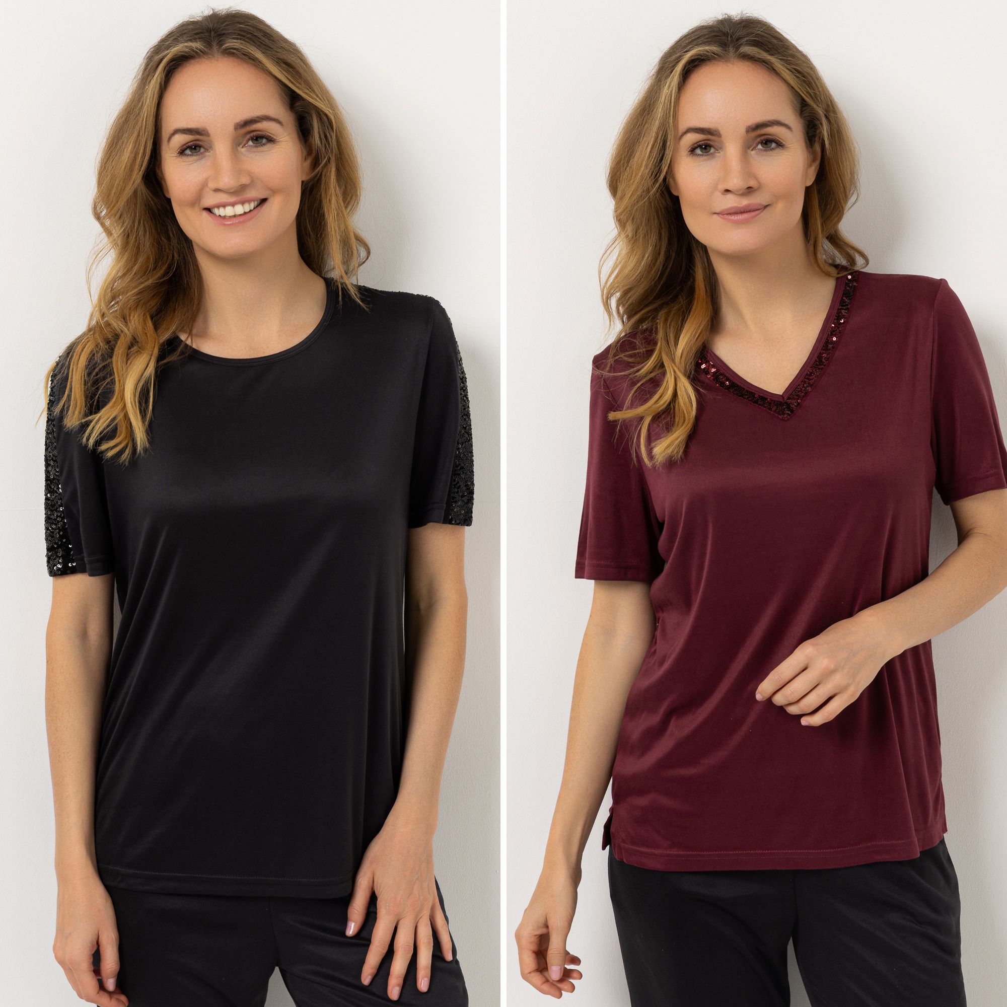 JERYMOOD 2 Shirts, 1/2-Arm Mikrofaser uni Paillettendetail