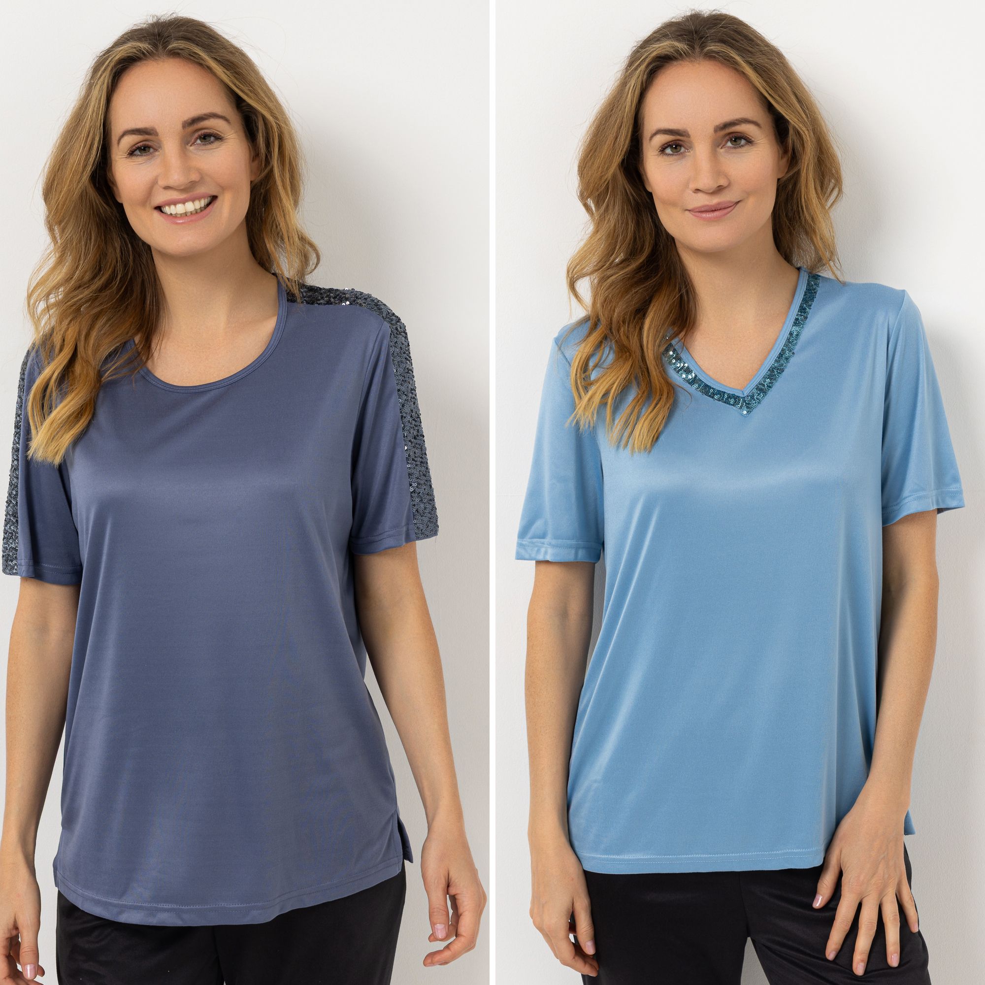 JERYMOOD 2 Shirts, 1/2-Arm Mikrofaser uni Paillettendetail