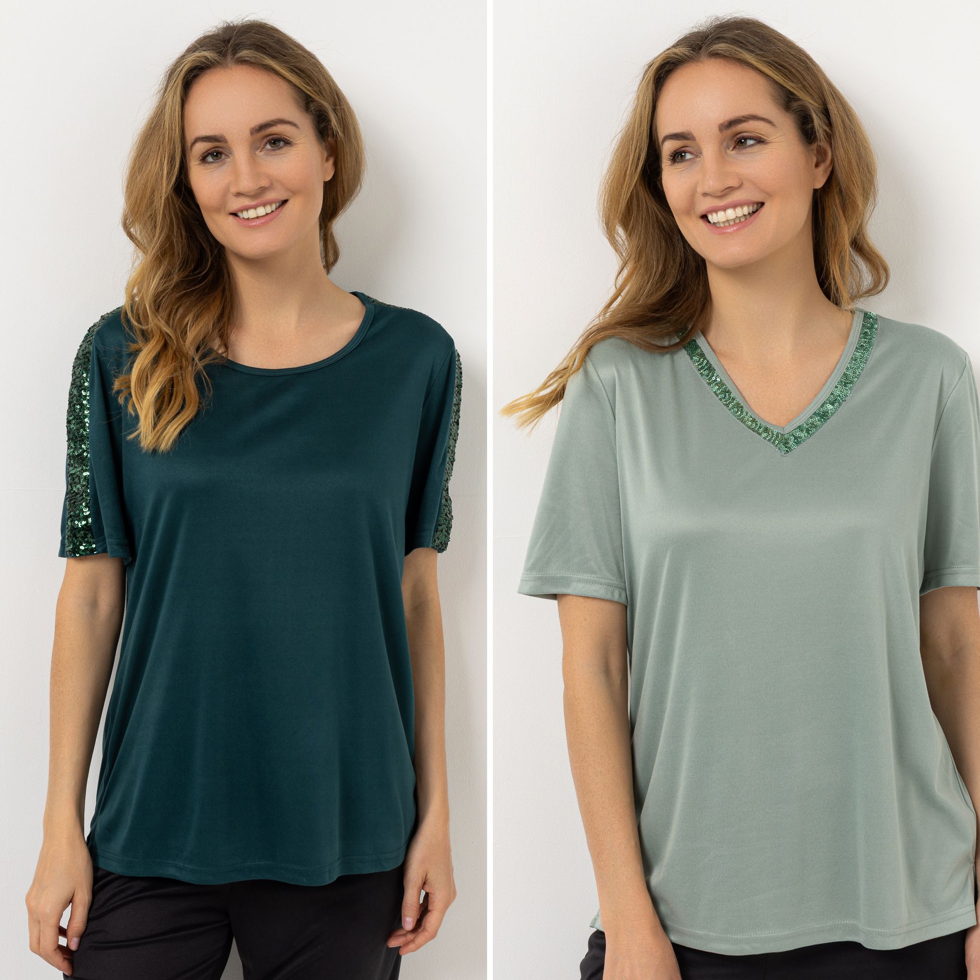 JERYMOOD 2 Shirts, 1/2-Arm Mikrofaser uni Paillettendetail