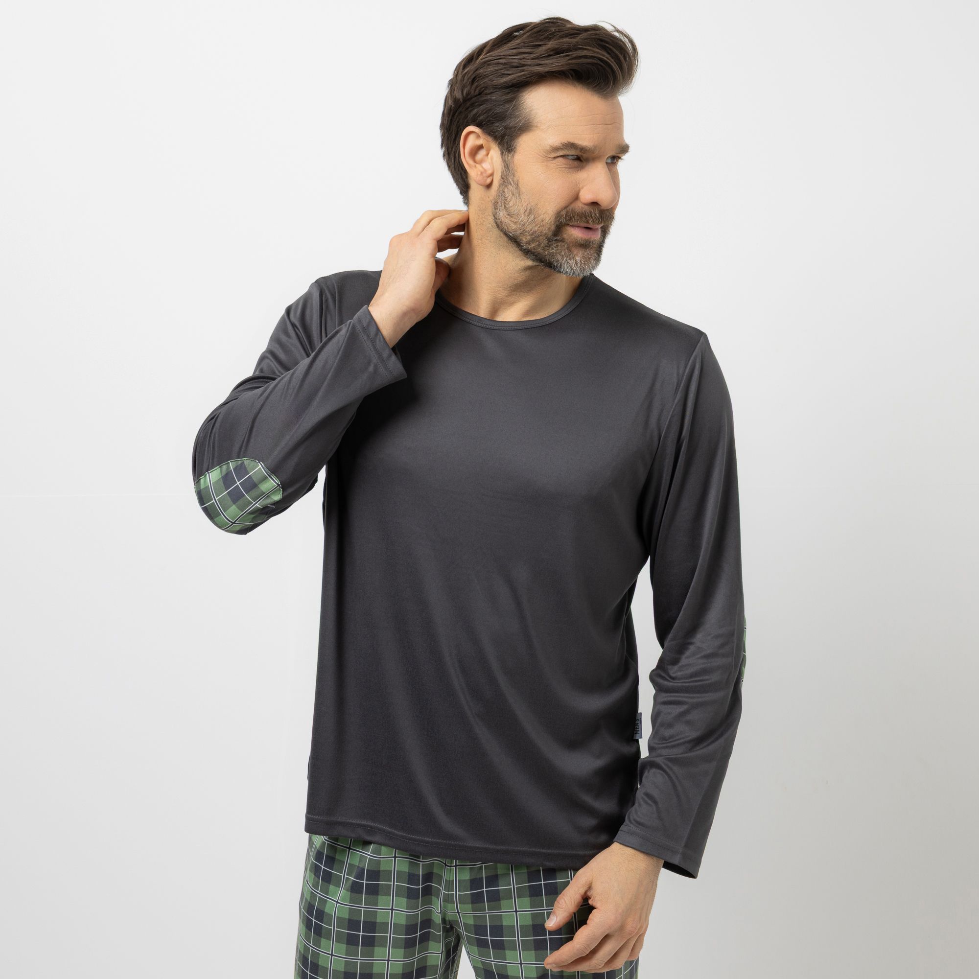 MEN'S TOUCH Shirt Mikrofaser Interlock Rundhalsausschnitt schmale Passform