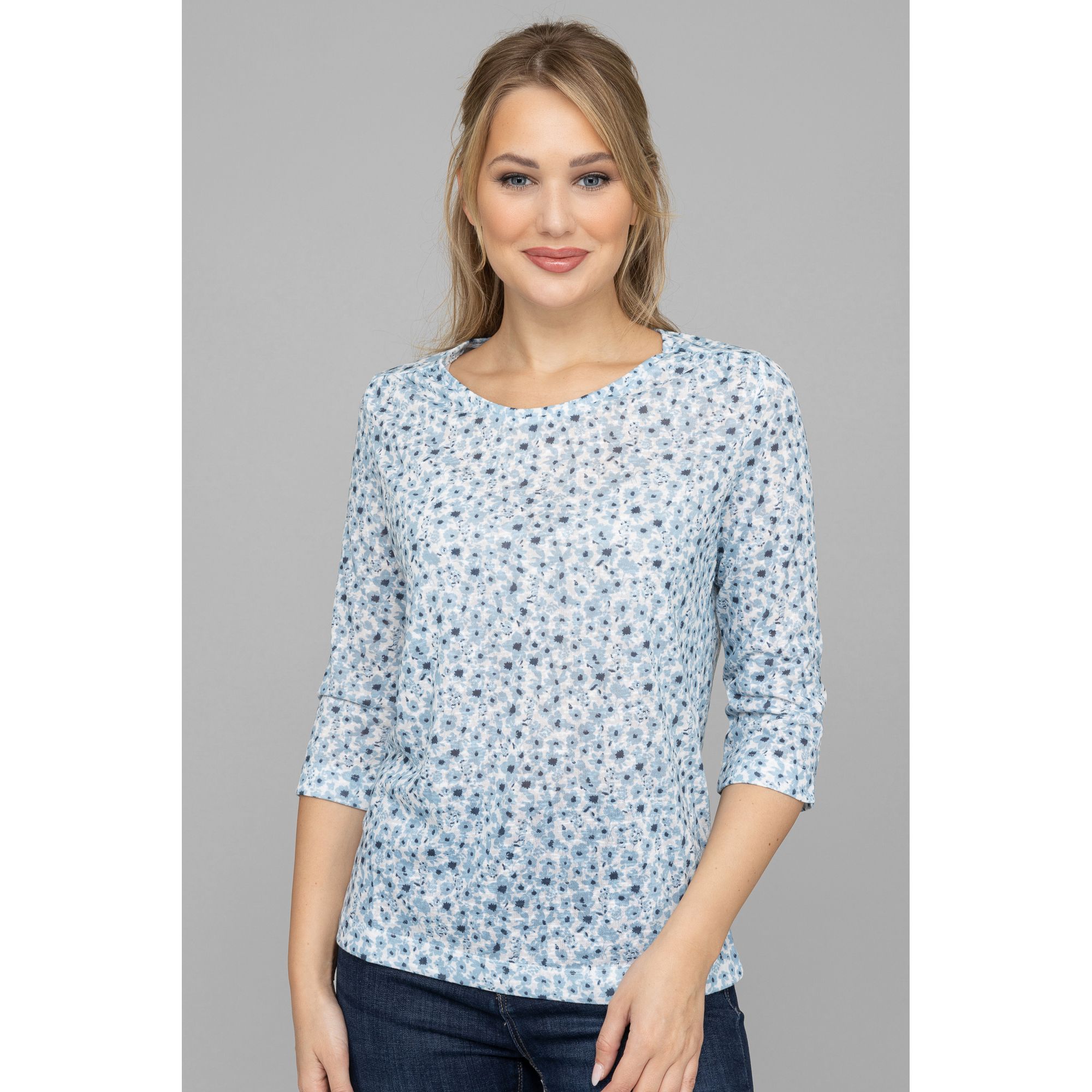 DENIM & CO. Shirt 3/4-Arm Rundhalsausschnitt geblümt