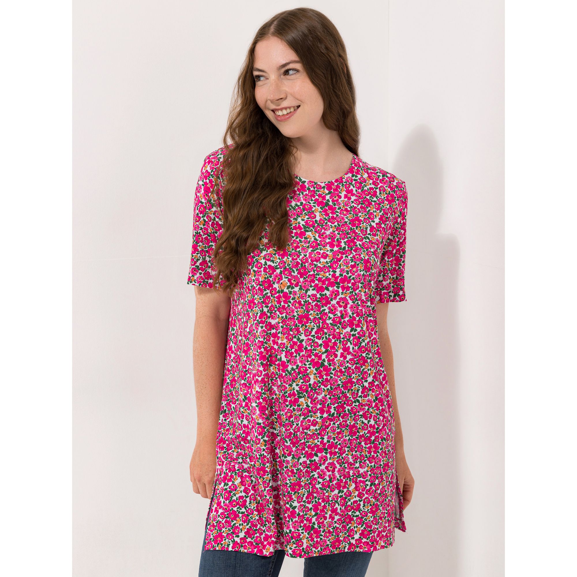 IN-PRINT Tunika, 1/2-Arm Rundhalsausschnitt Seitenschlitze Blumenprint