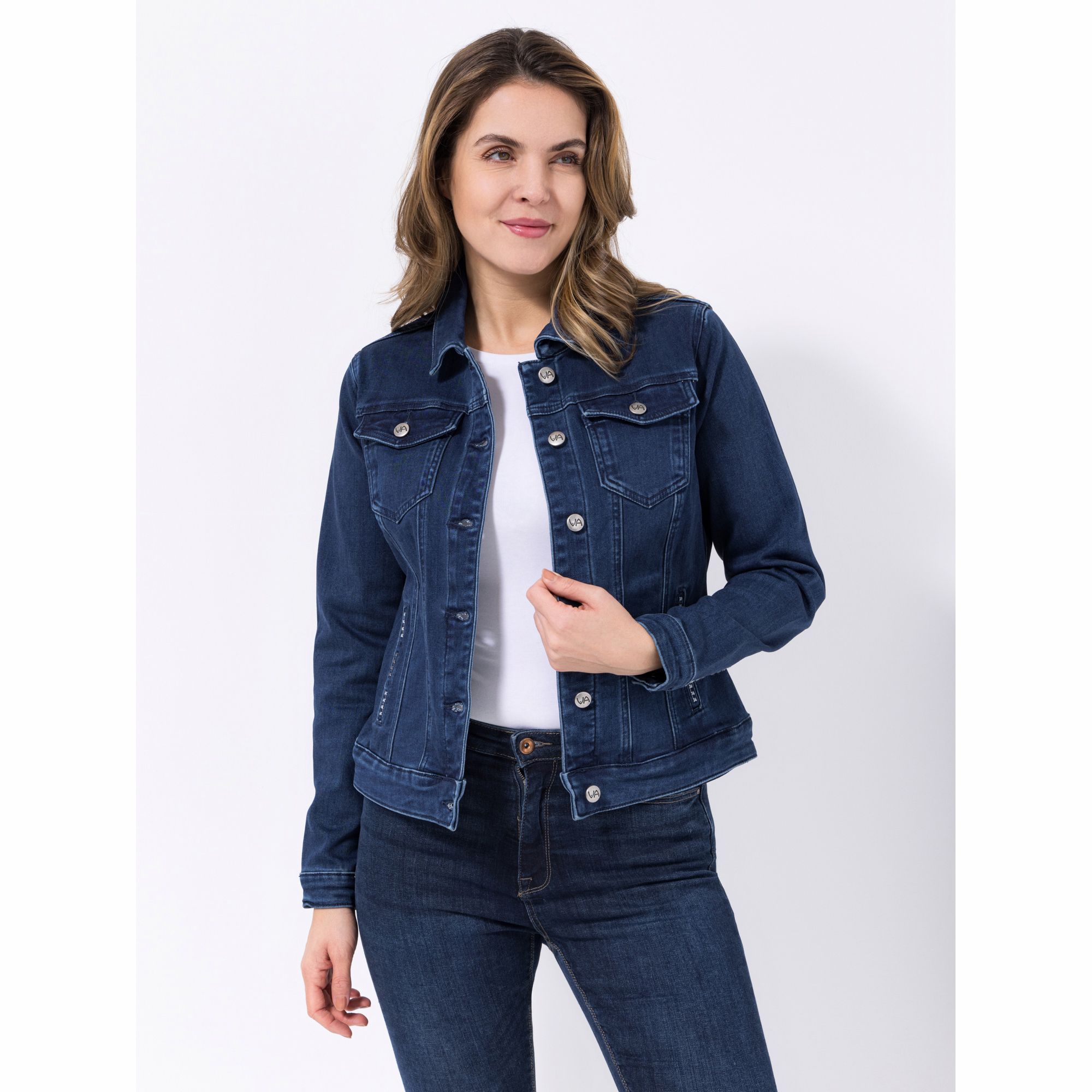 VIA MILANO Jeansjacke, 1/1-Arm Thermo Knopfleiste figurbetont