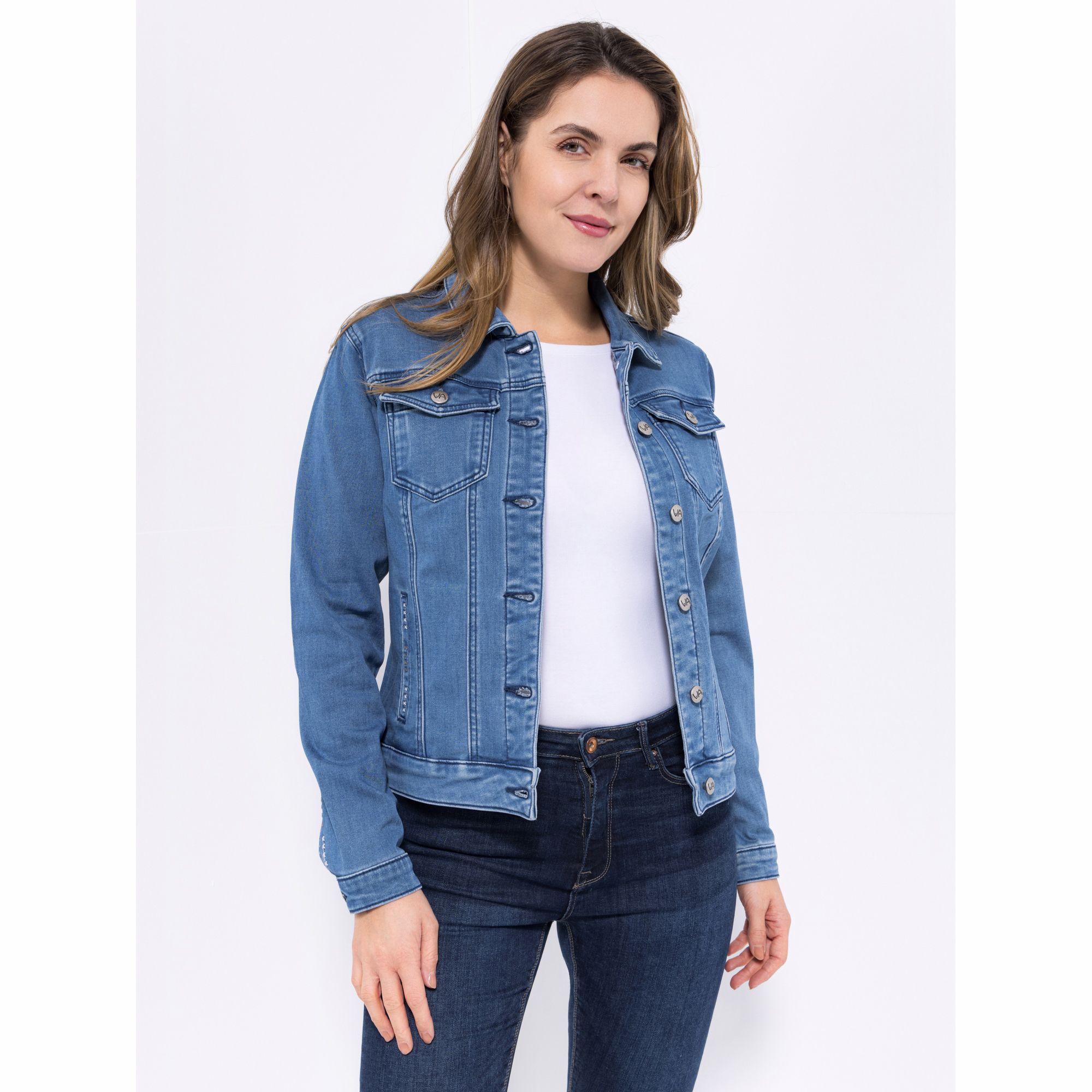 VIA MILANO Jeansjacke, 1/1-Arm Thermo Knopfleiste figurbetont