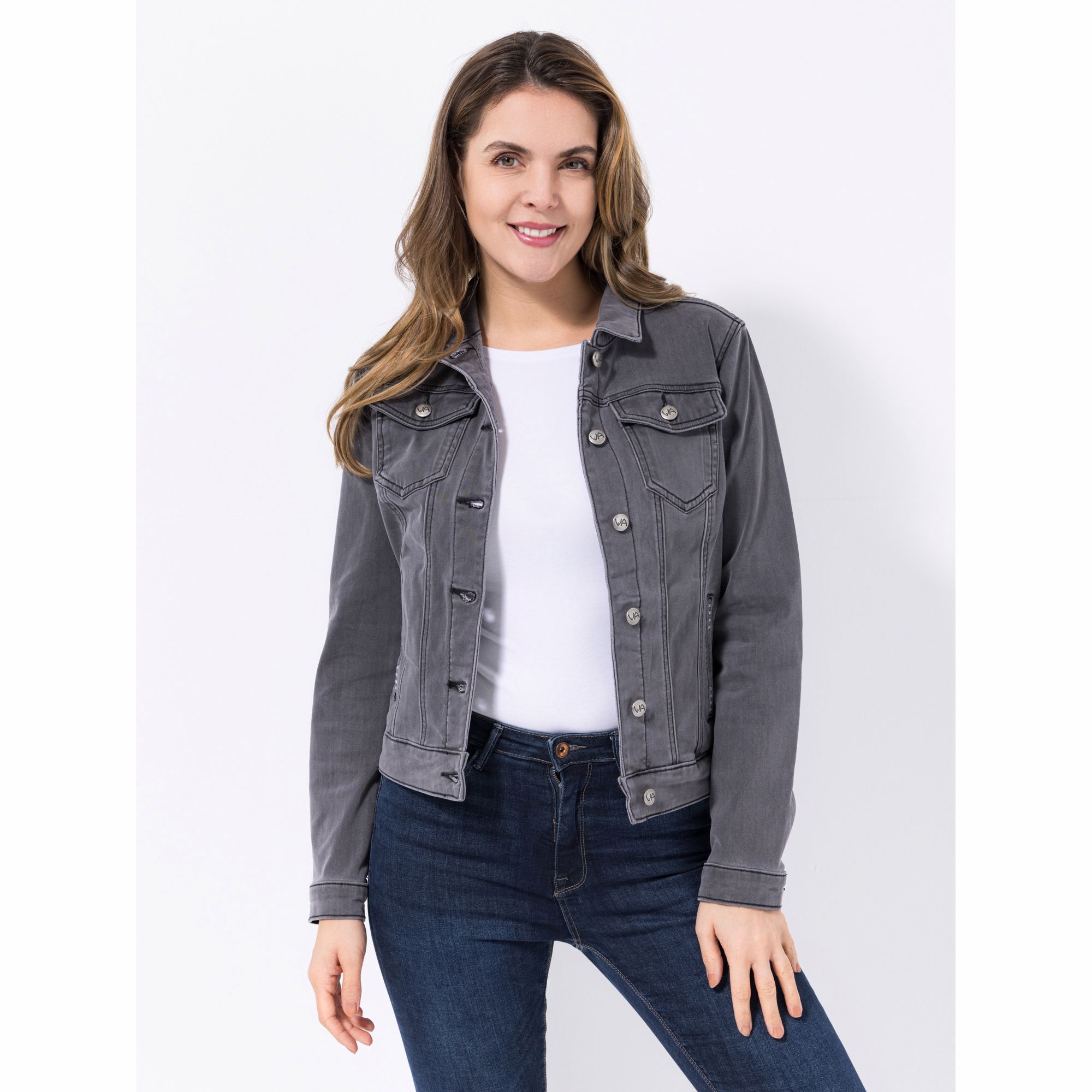 VIA MILANO Jeansjacke, 1/1-Arm Thermo Knopfleiste figurbetont