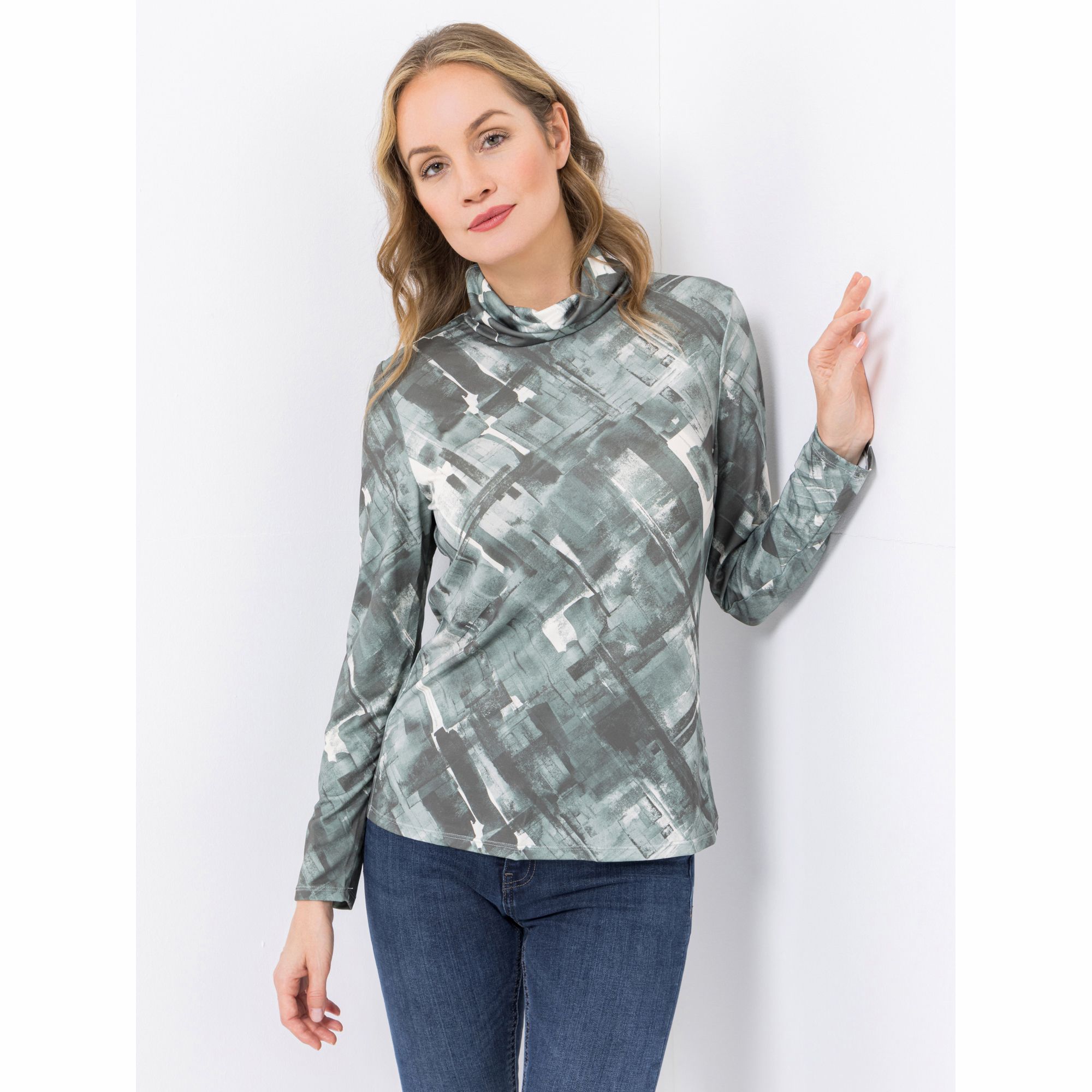 VIA MILANO Shirt, 1/1-Arm Rollkragen Jersey figurumspielend