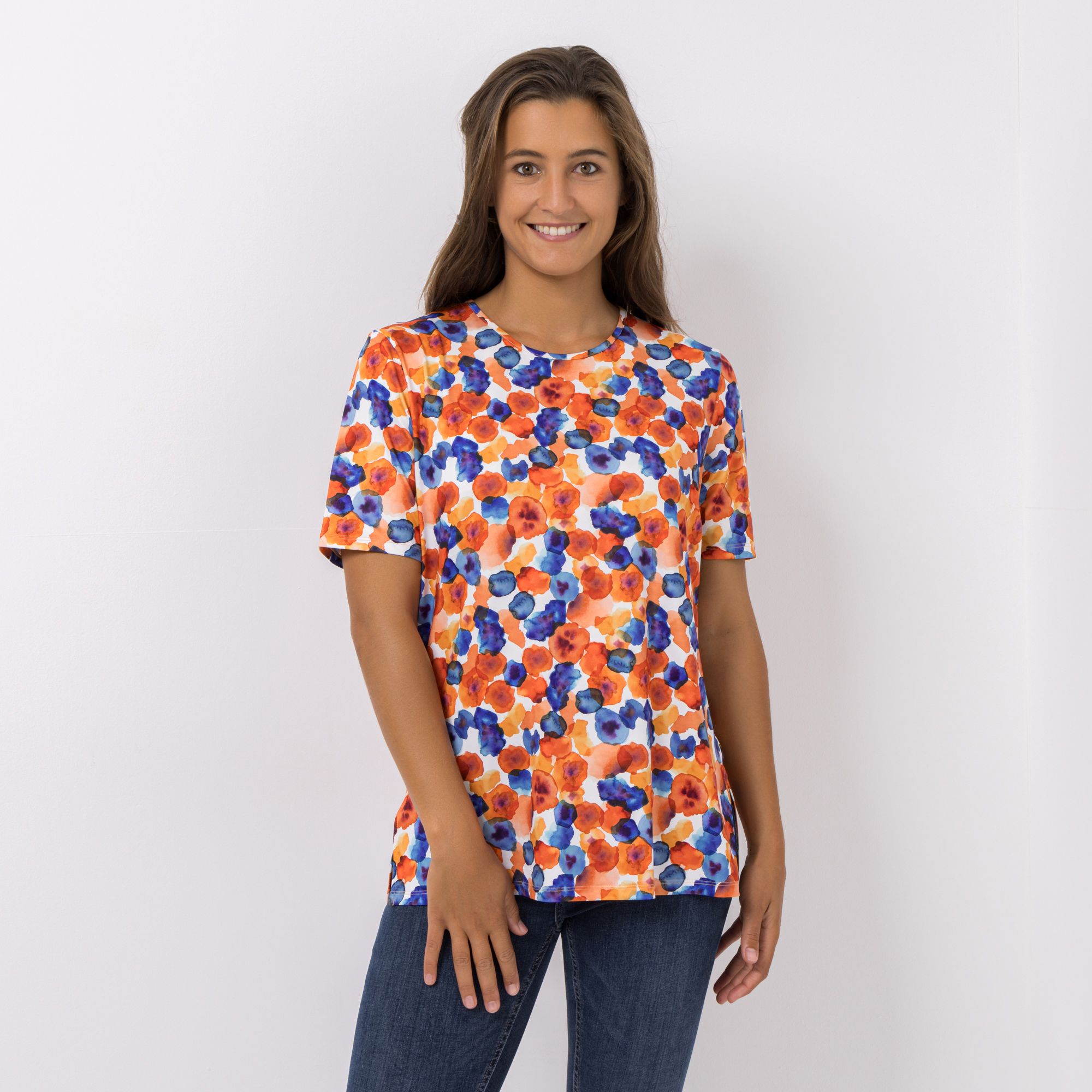 IN-PRINT Jersey-Shirt, 1/2-Arm Rundhalsausschnitt Seitenschlitze Leger weit