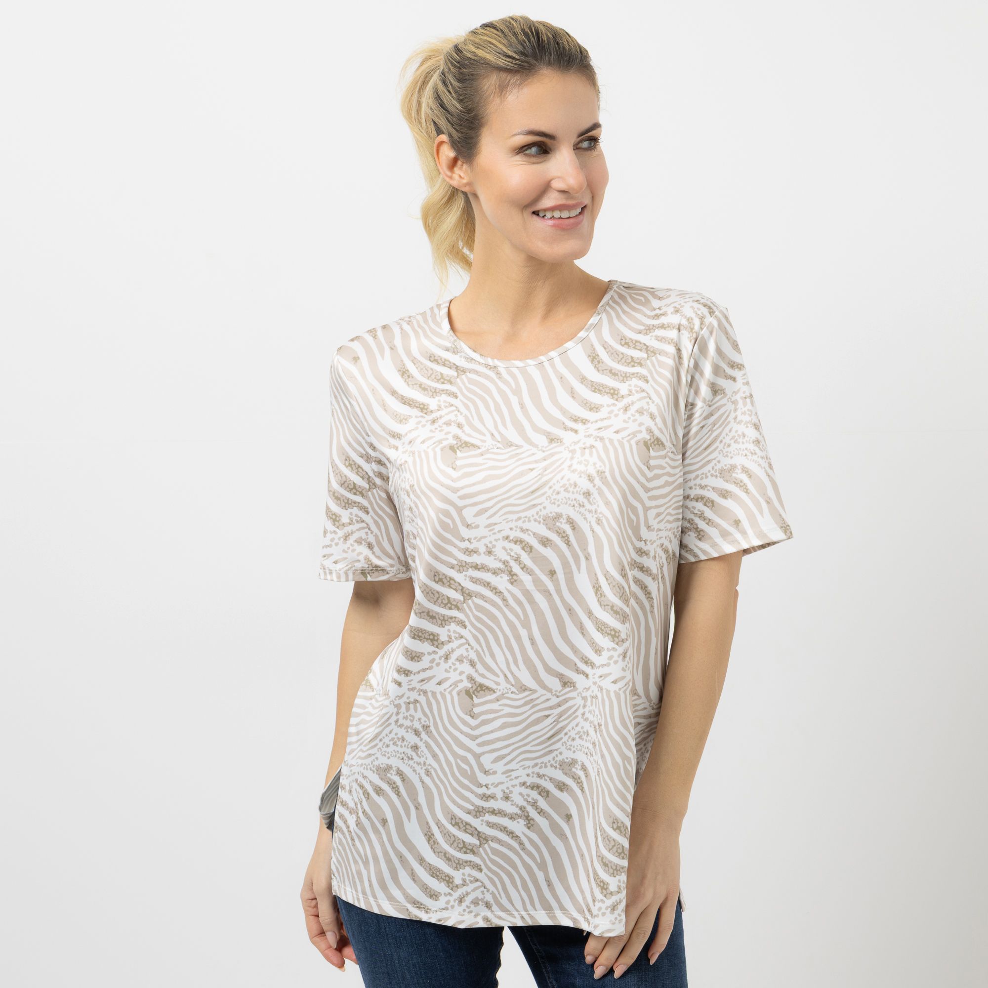 IN-PRINT Shirt, 1/2-Arm Rundhalsausschnitt Seitenschlitze