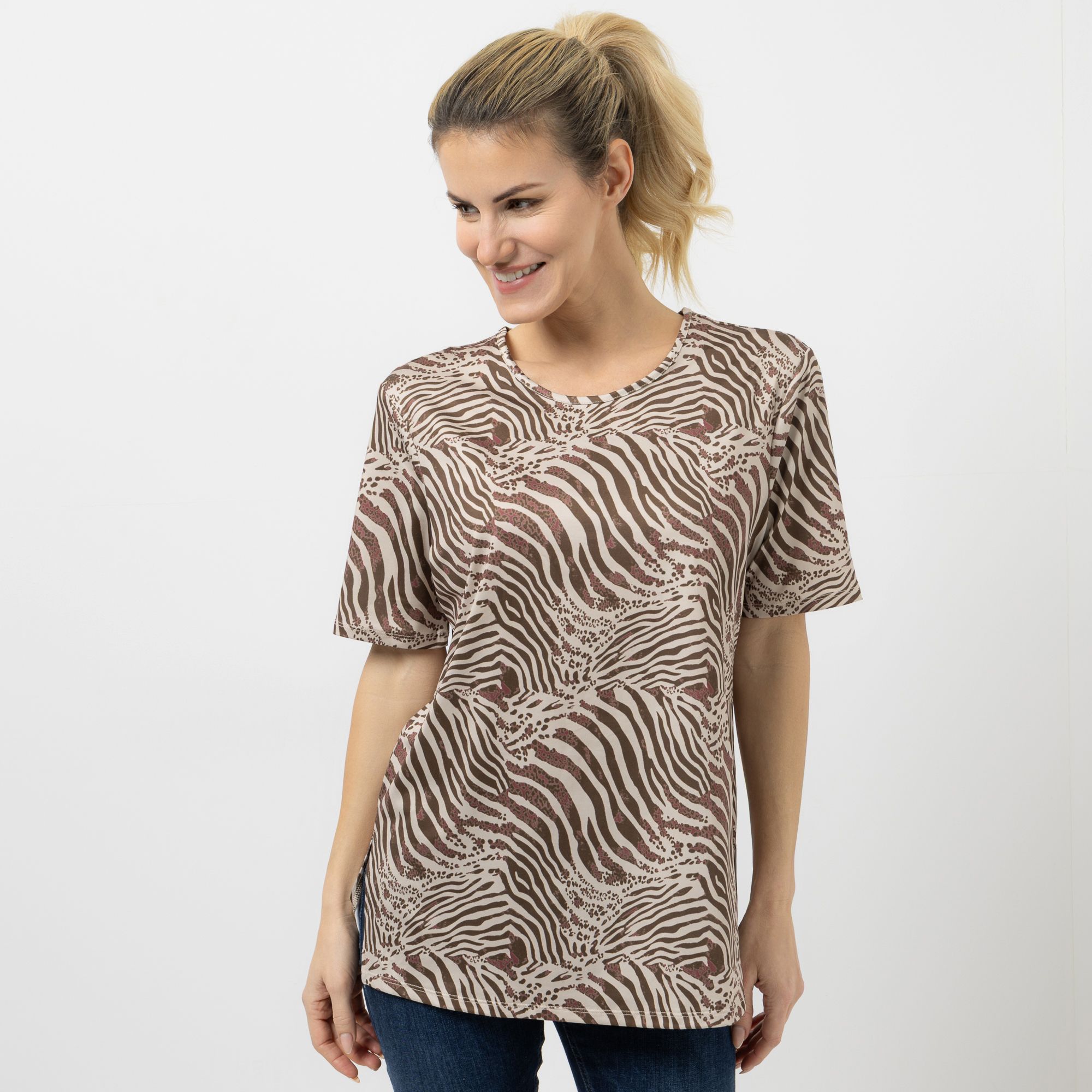 IN-PRINT Shirt, 1/2-Arm Rundhalsausschnitt Seitenschlitze