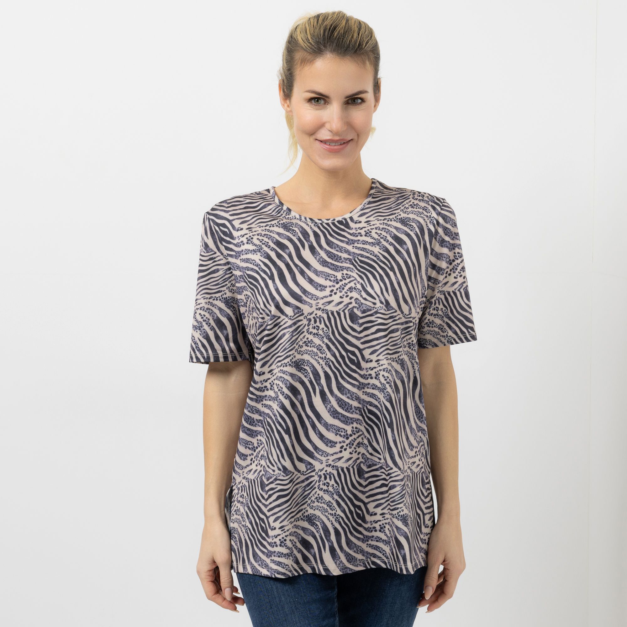 IN-PRINT Shirt, 1/2-Arm Rundhalsausschnitt Seitenschlitze