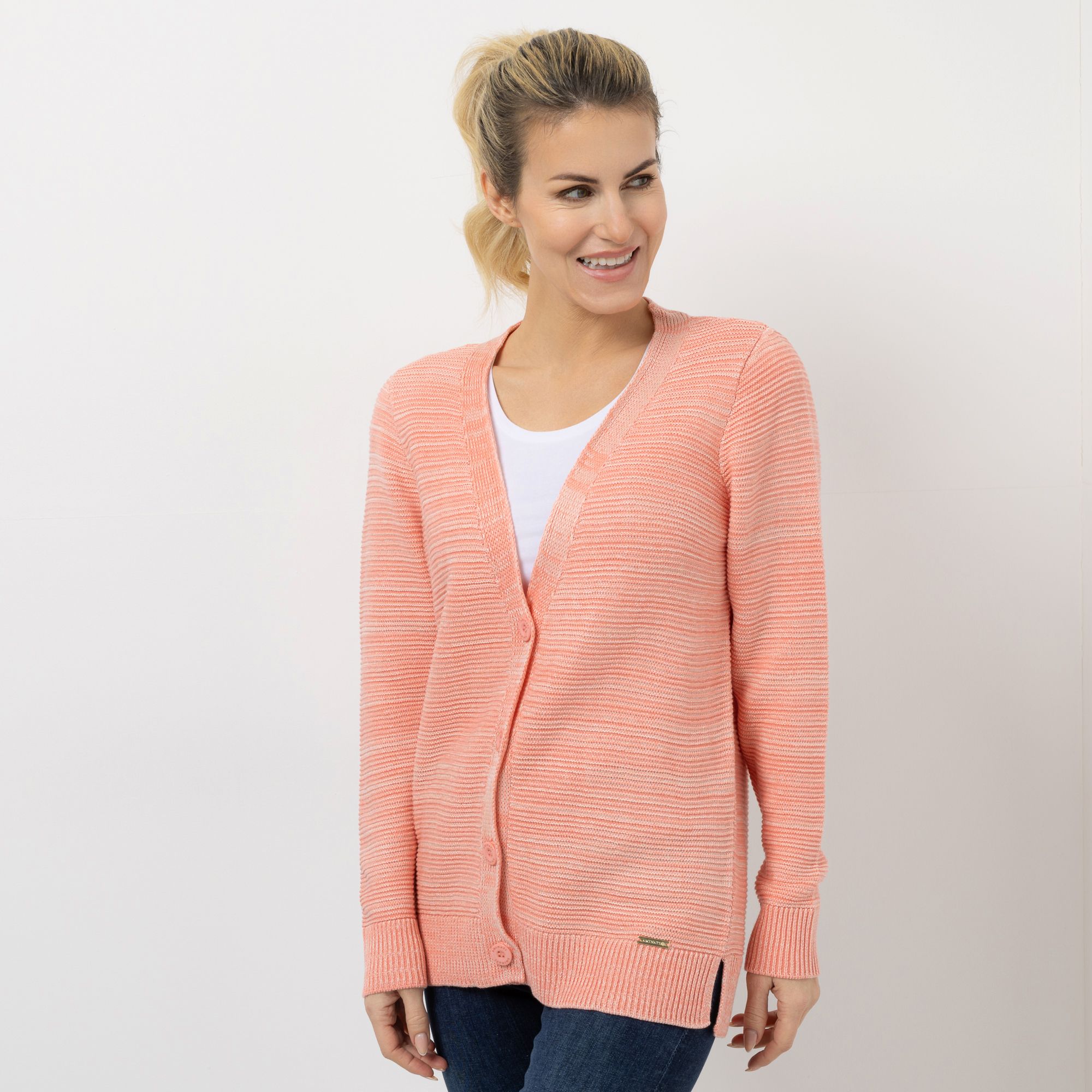 AMINATI® Cardigan Knopfleiste Seitenschlitze Logo-Details