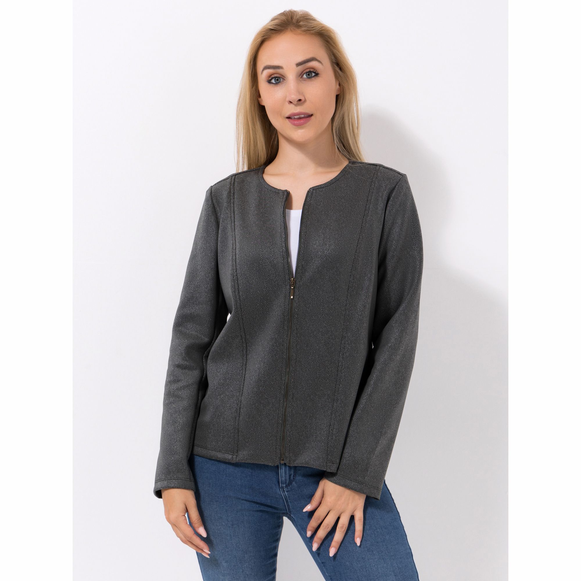 KIM & CO. Jacke, 1/1-Arm Scuba-Leder-Optik elastisch Reißverschluss