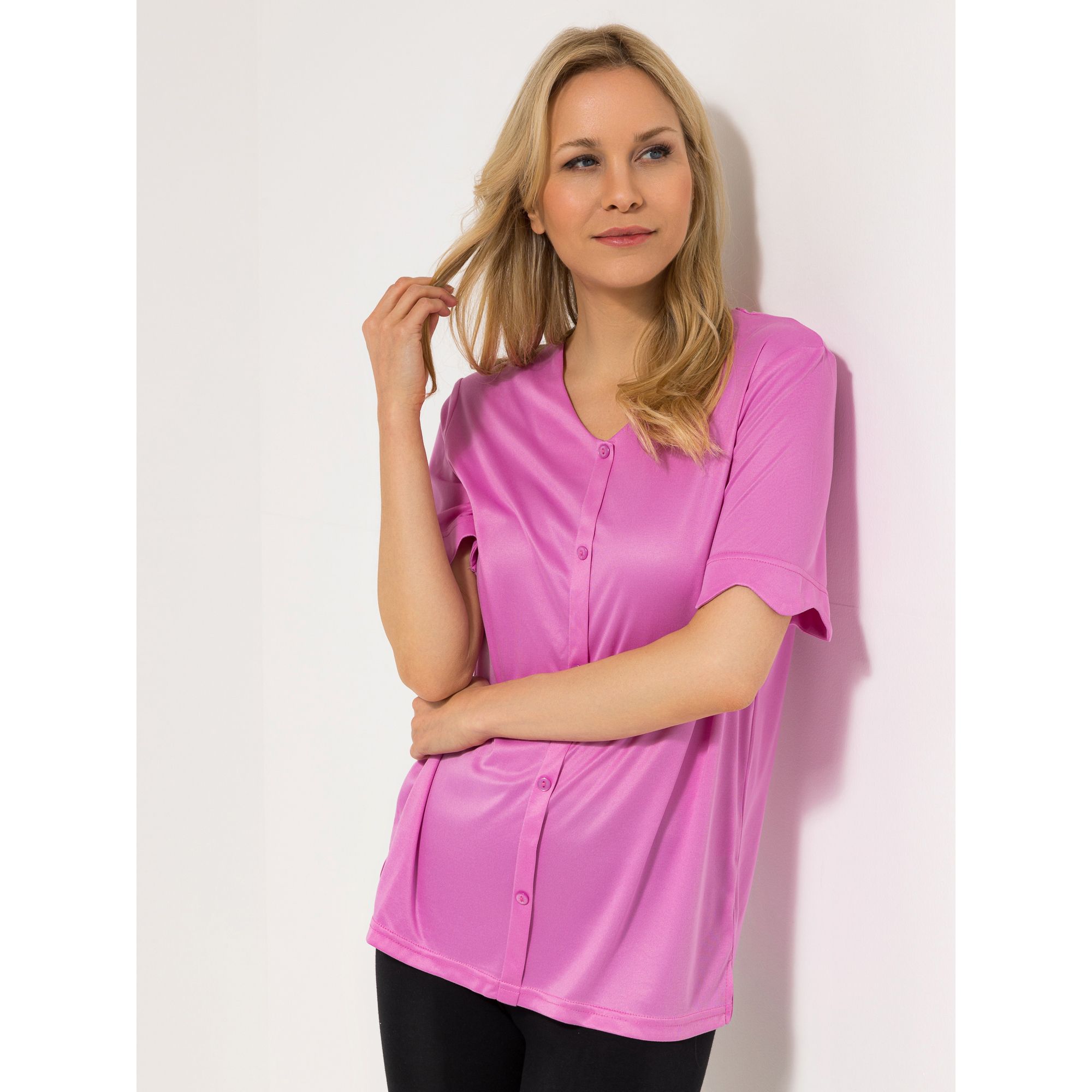 JERYMOOD HOMEWEAR Shirt, 1/2-Arm V-Ausschnitt Wellenkanten uni