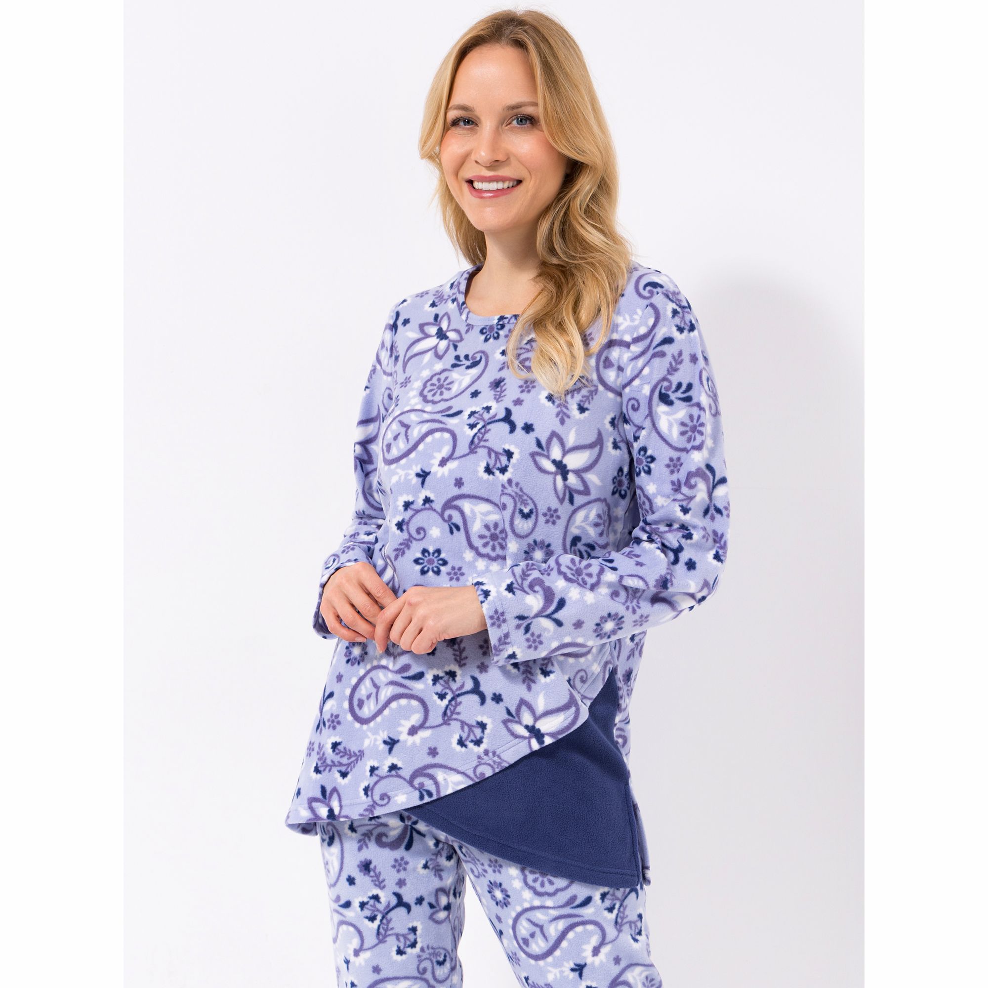 POLARSTERN HOMEWEAR Shirt, 1/1-Arm Mikrofaser Fleece Rundhalsausschnitt Überlappendes Detail