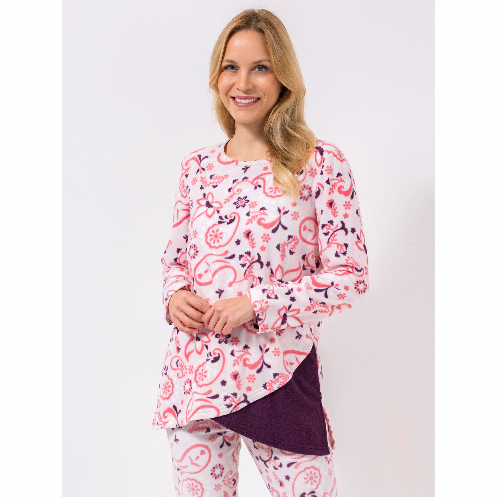 POLARSTERN HOMEWEAR Shirt, 1/1-Arm Mikrofaser Fleece Rundhalsausschnitt Überlappendes Detail