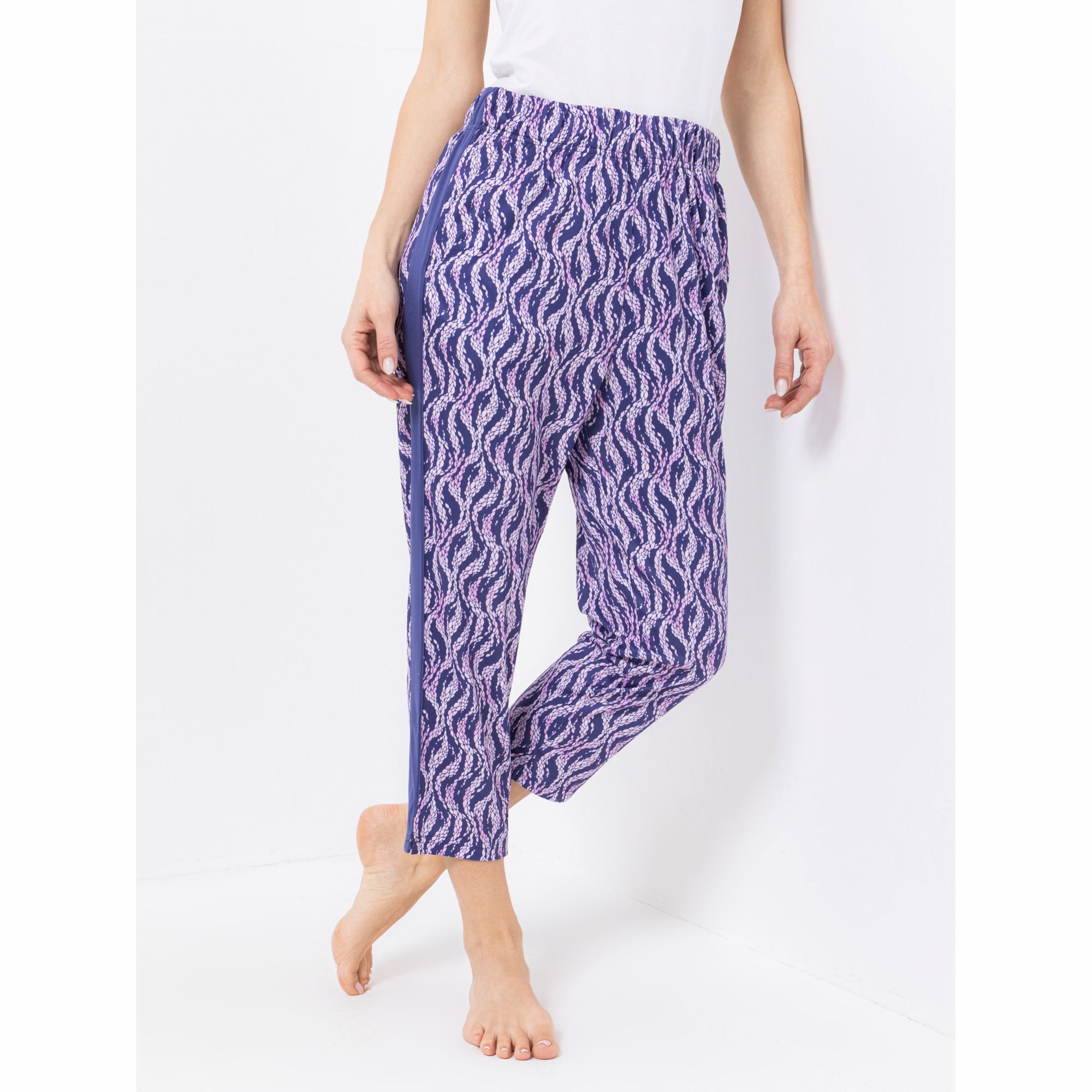 JERYMOOD HOMEWEAR Hose, 7/8-Länge Mikrofaser Gallonstreifen Seitentaschen