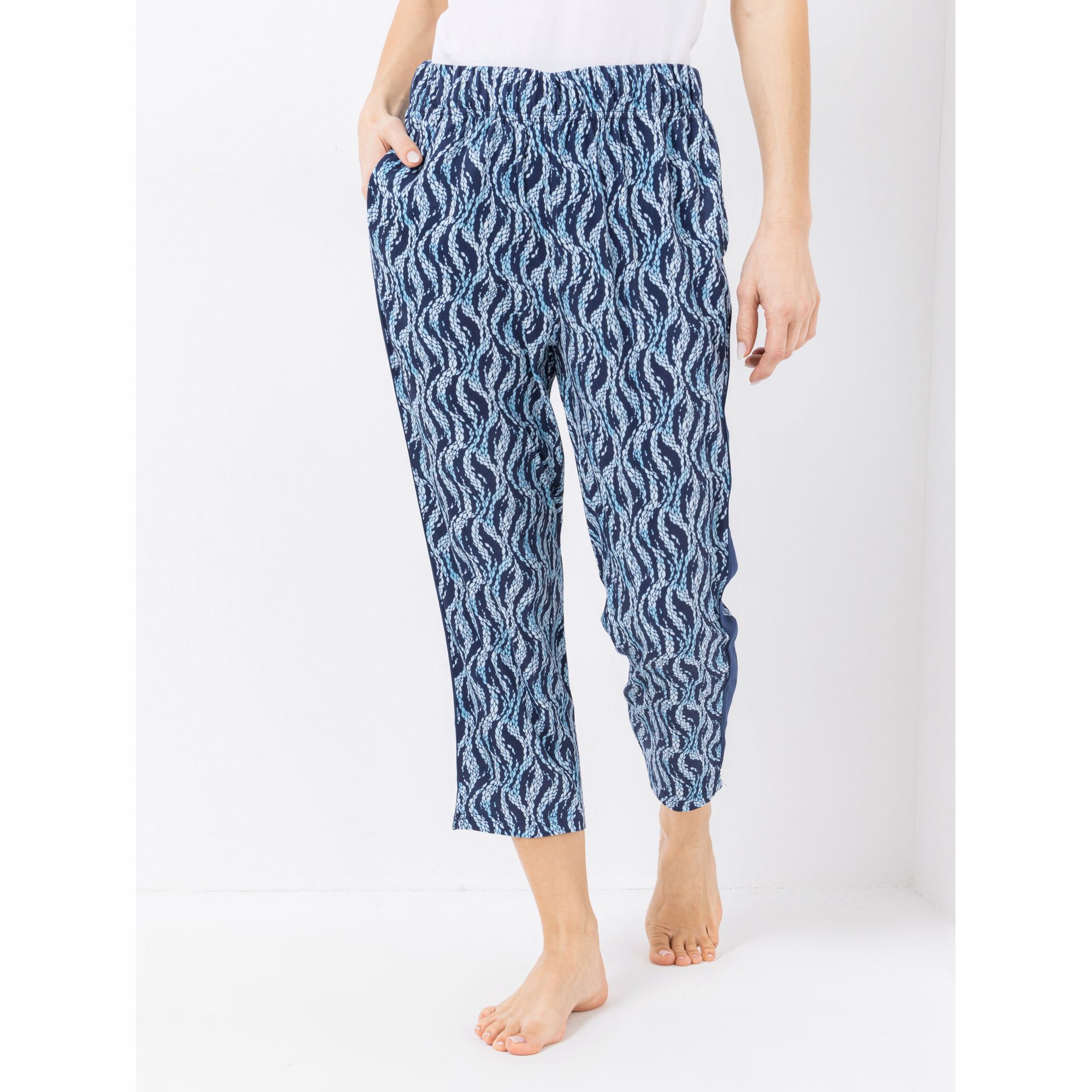 JERYMOOD HOMEWEAR Hose, 7/8-Länge Mikrofaser Gallonstreifen Seitentaschen