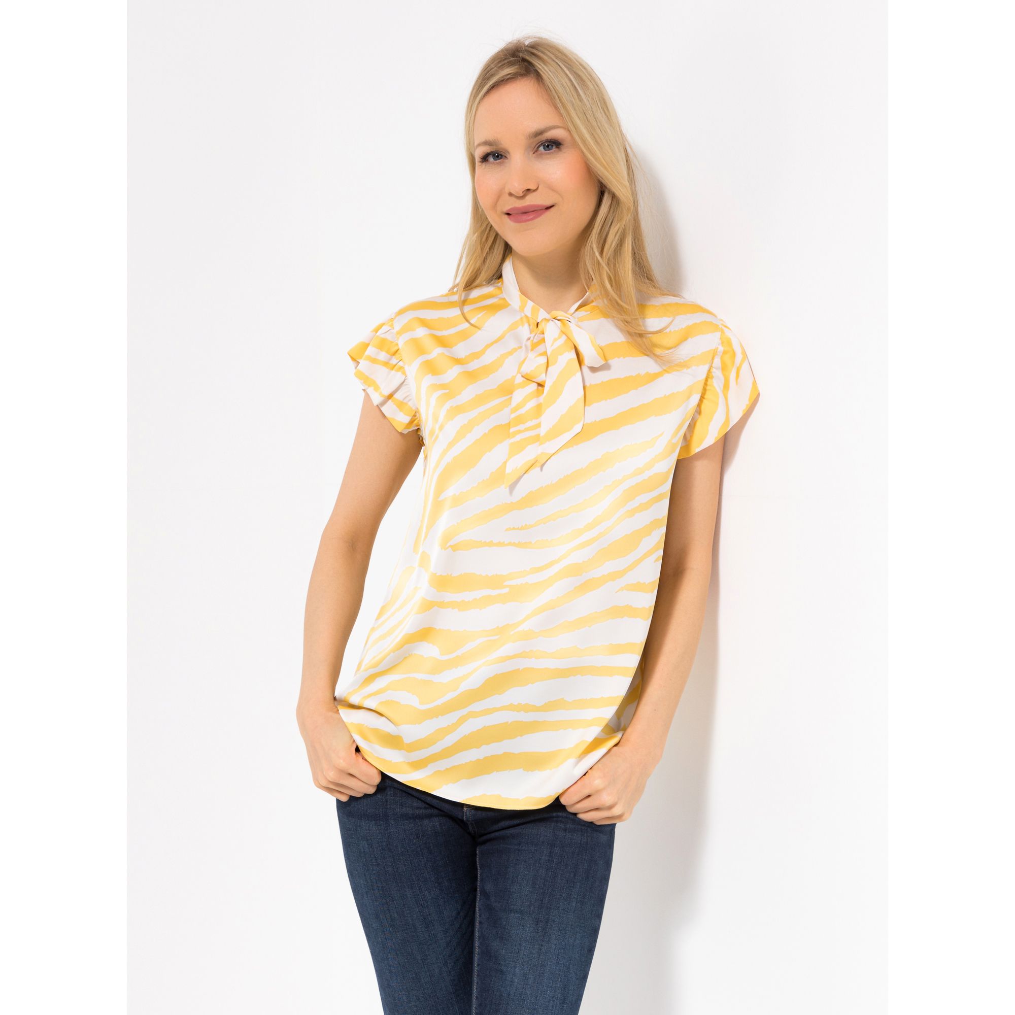 VIA MILANO Schluppenbluse Rüsche 97% recycelte Fasern figurumspielend