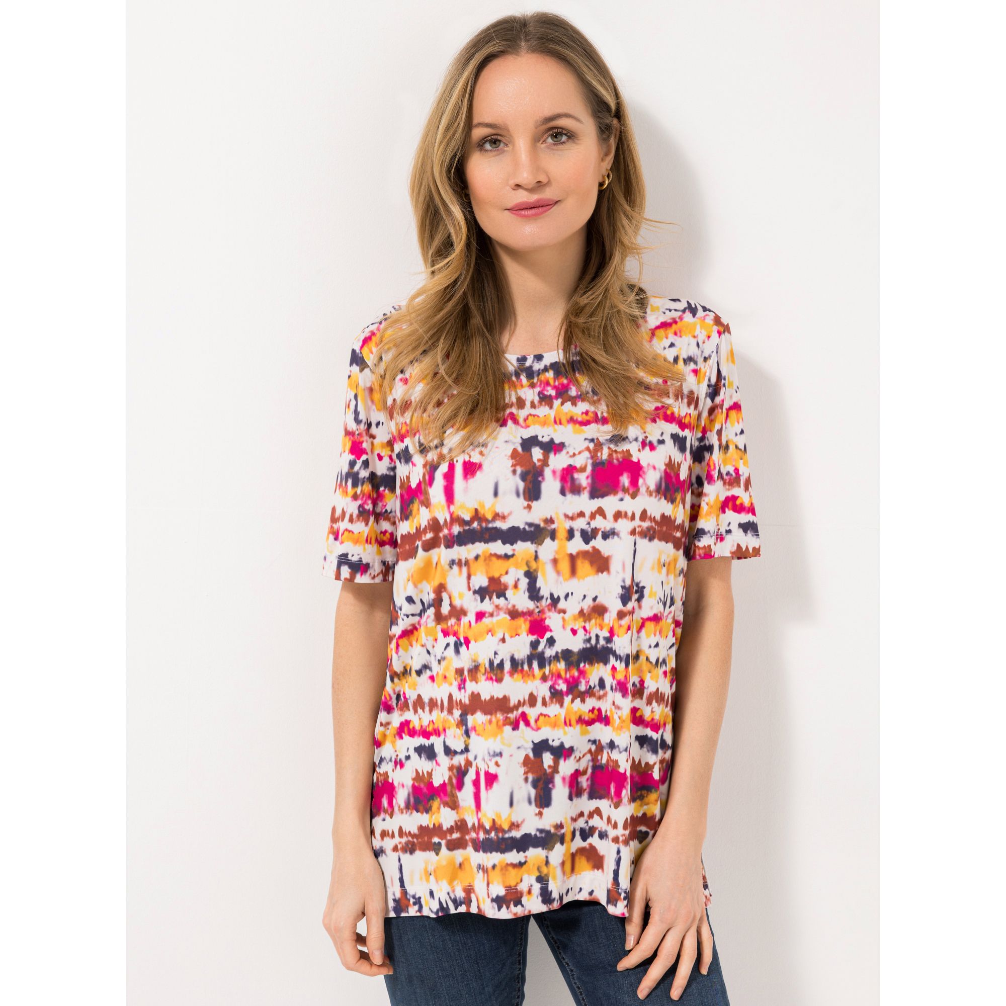 IN-PRINT Shirt, 1/2-Arm Rundhalsausschnitt Seitenschlitze elastische Ware