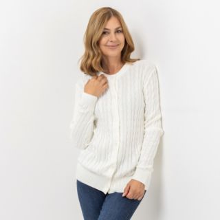 DENIM & CO. Cardigan Rundhalsausschnitt Knopfleiste Zopfmuster