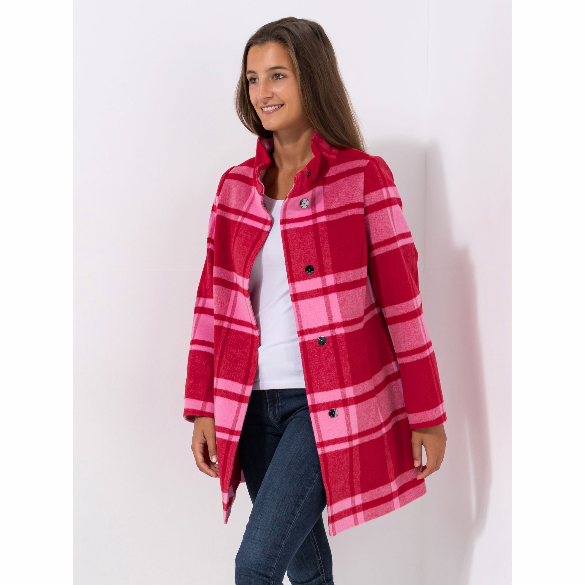 CENTIGRADE Wolljacke Stehkragen verdeckte Druckknöpfe Karomuster