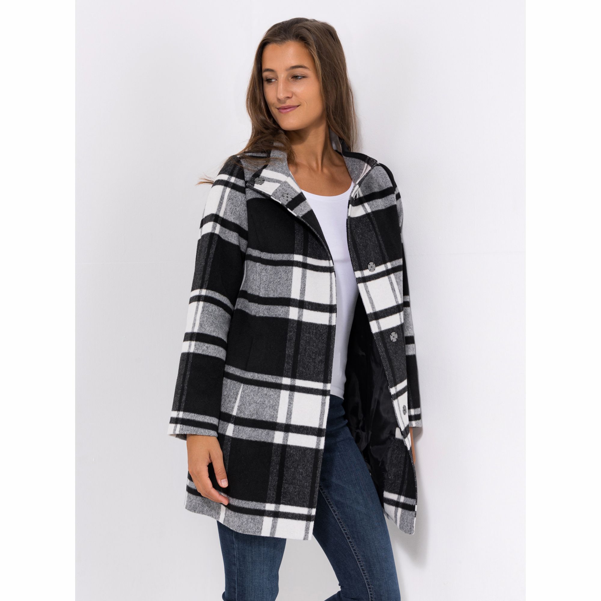 CENTIGRADE Wolljacke Stehkragen verdeckte Druckknöpfe Karomuster