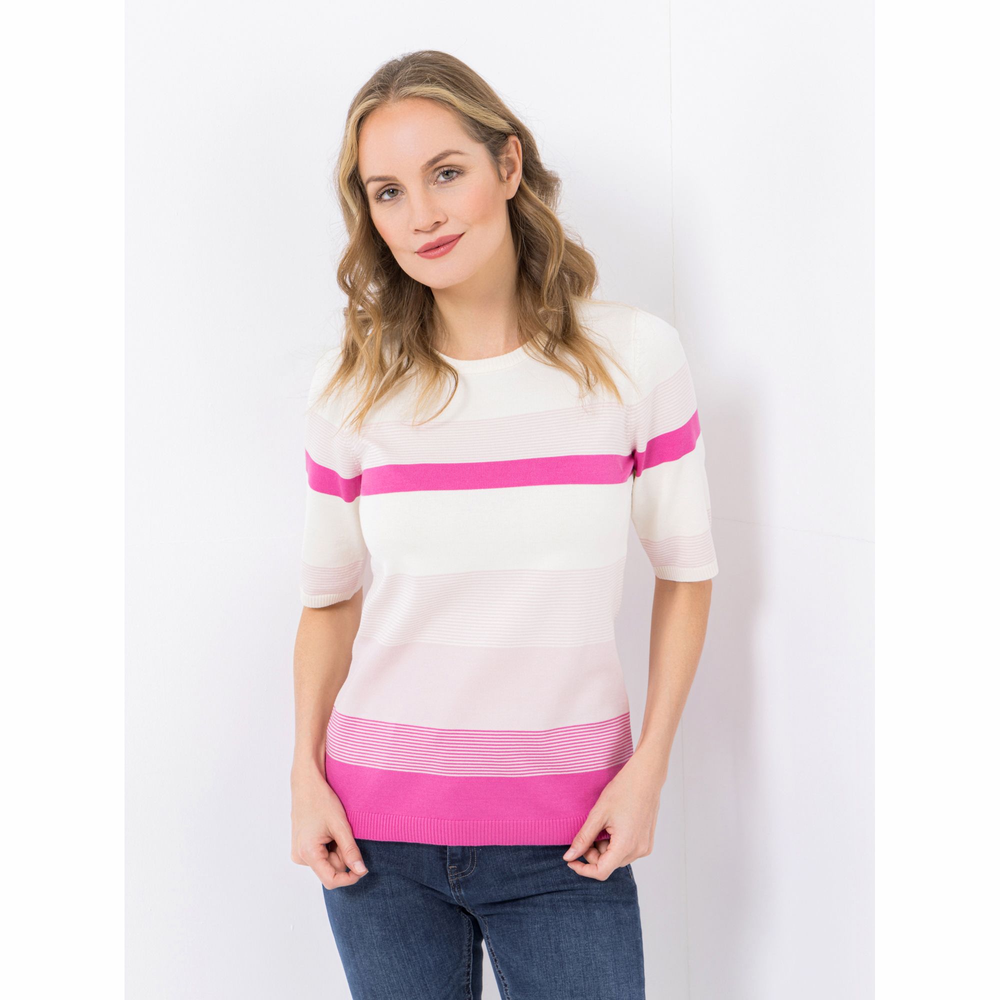 VIA MILANO Pullover langer Halbarm Rundhalsausschnitt figurumspielend