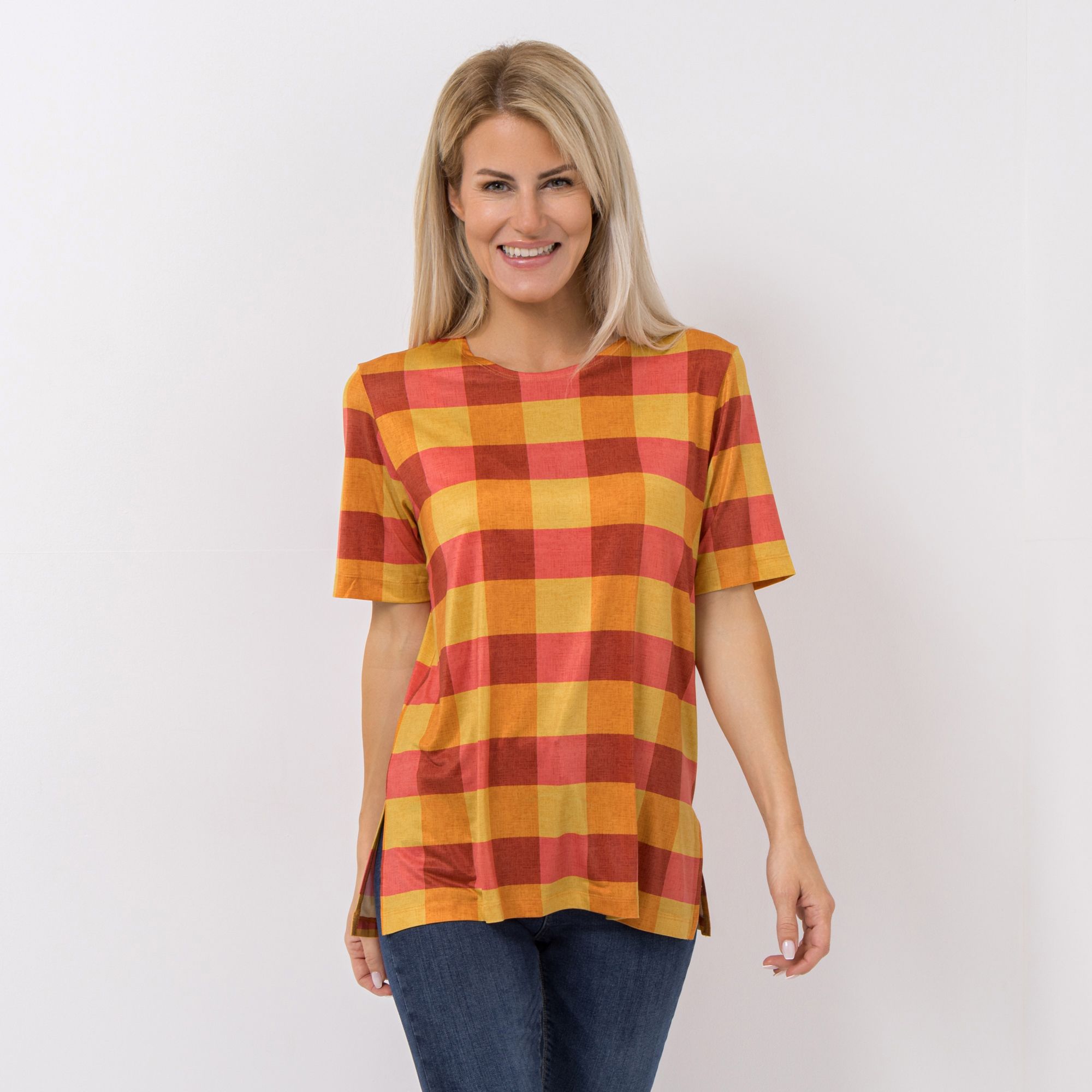 IN-PRINT Shirt 1/2-Arm Rundhalsausschnitt Allover-Druck Seitenschlitze