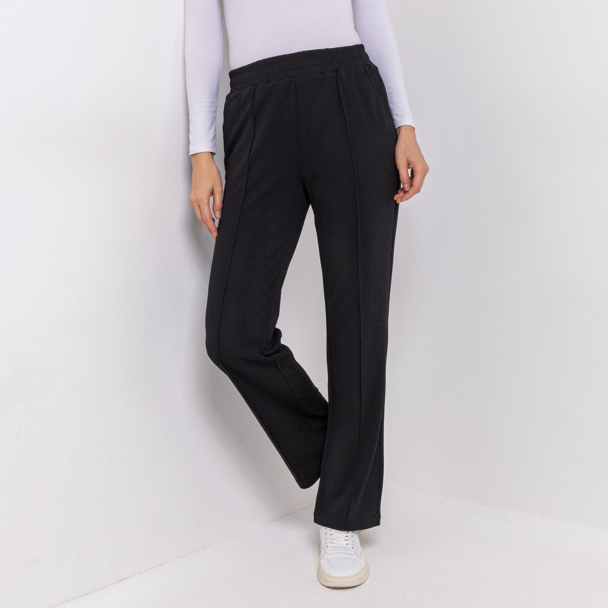 VIA MILANO Hose, 1/1-Länge Rundumdehnbund gerades Bein Glanzgarn