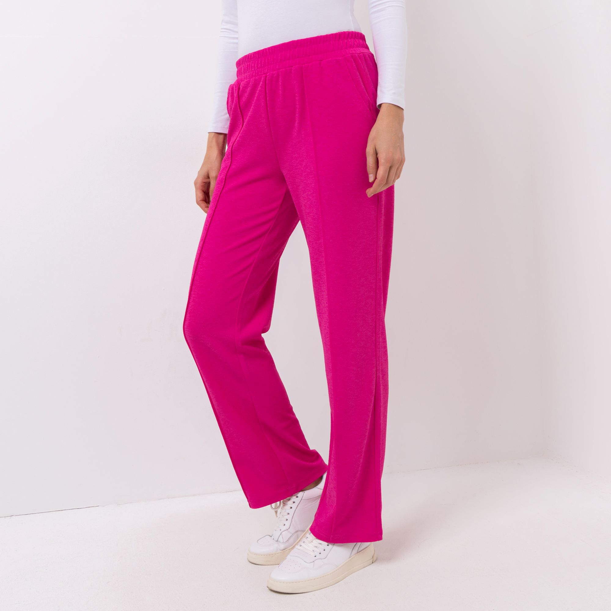 VIA MILANO Hose, 1/1-Länge Rundumdehnbund gerades Bein Glanzgarn