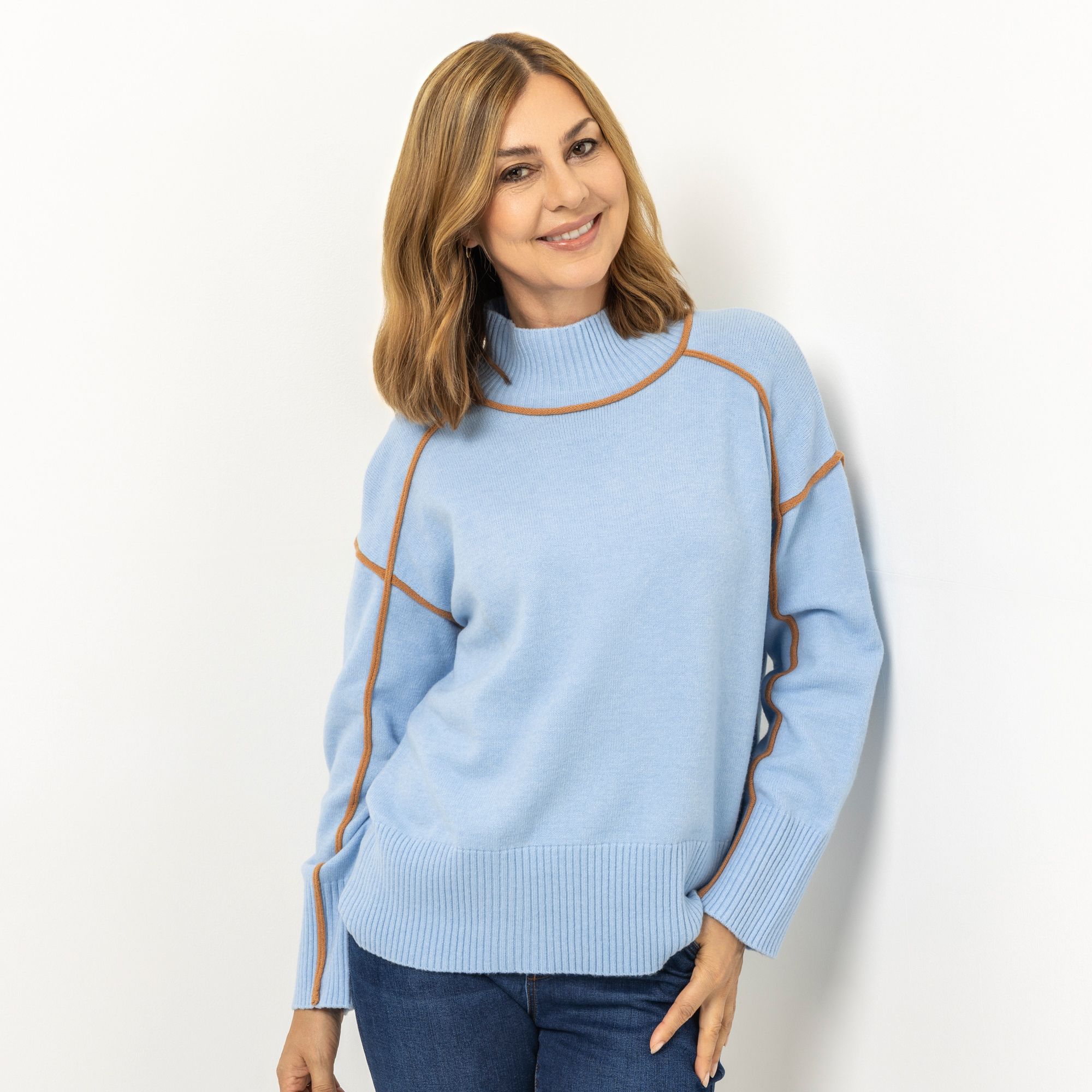 BRUCE DARNELL Pullover, langarm Stehkragen ausgestellter Arm leger weit