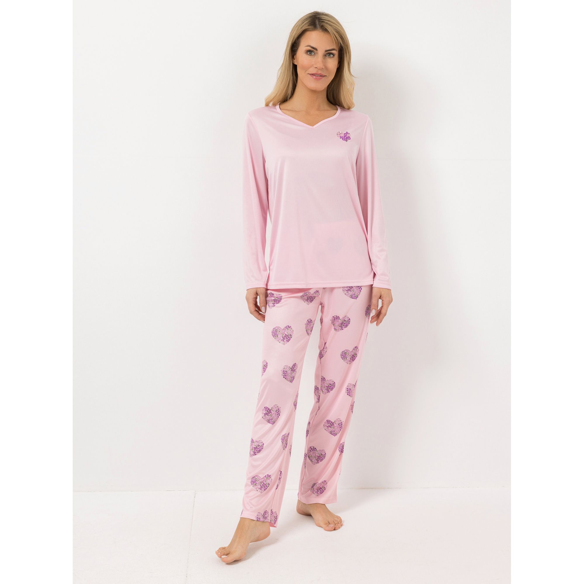 LITTLE ROSE Pyjama-Set Mikrofaser Herzausschnitt Rundumdehnbund