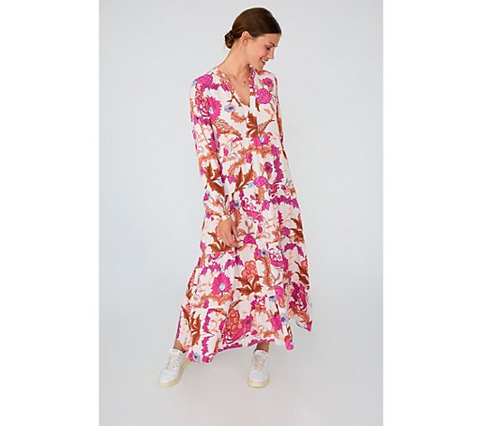 LIEBLINGSSTÜCK® Midi-Kleid, 1/1-Arm Rundhalsausschnitt Eingrifftaschen floraler Druck