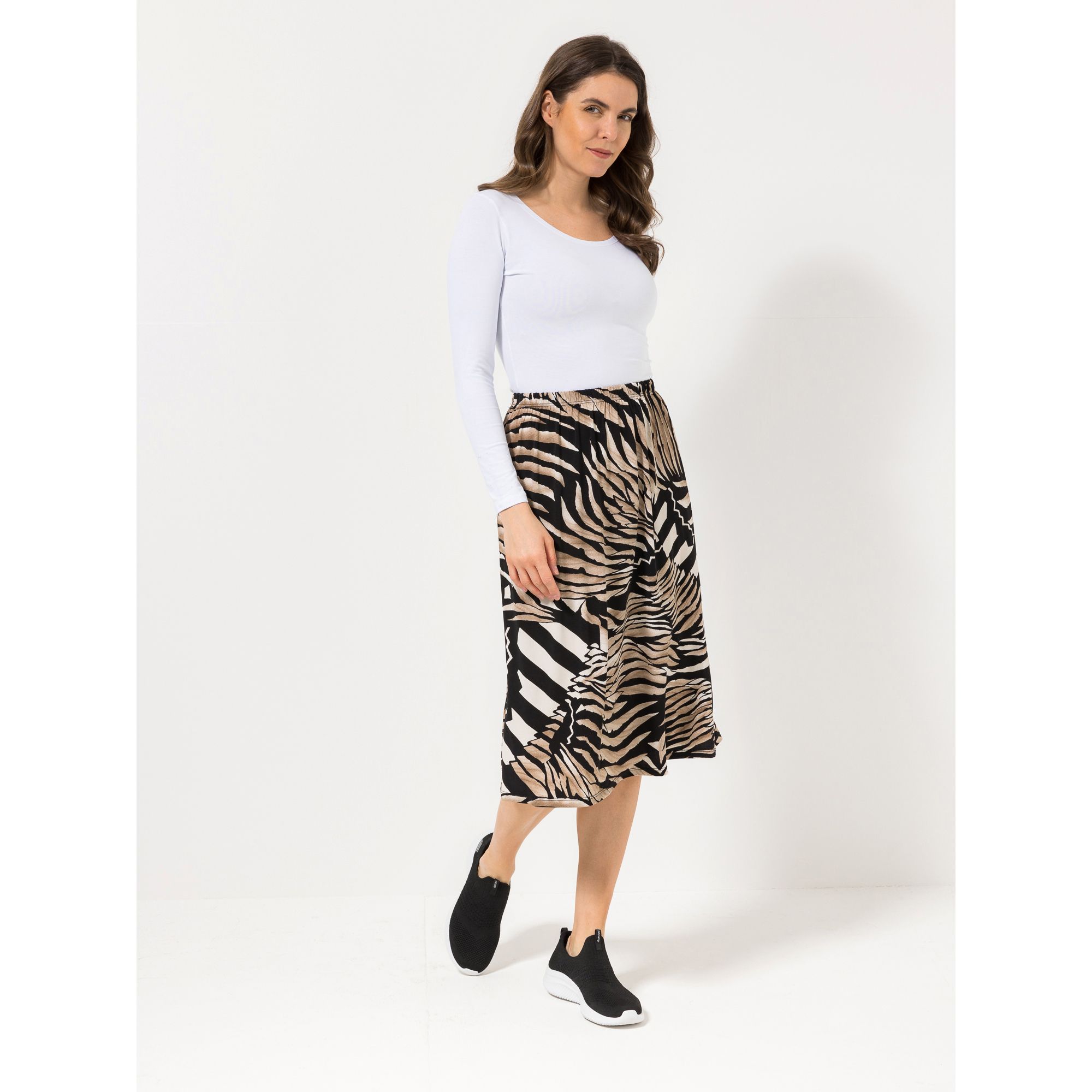 IN-PRINT Rock, Midi-Länge A-Form Rundumdehnbund Blätterdruck