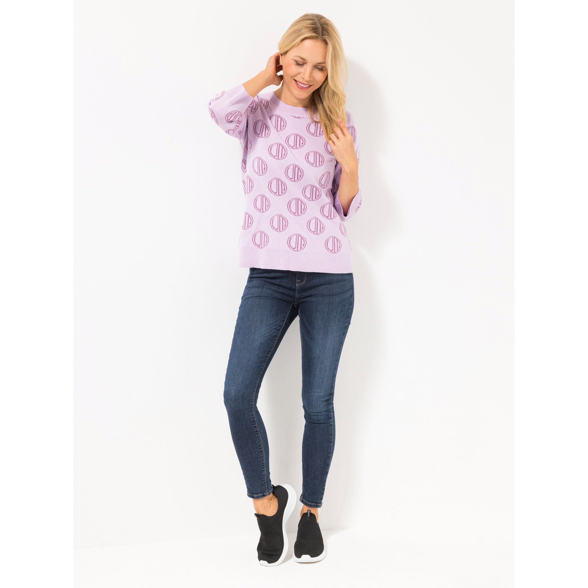 VIA MILANO Pullover, 3/4-Arm Rundhalsausschnitt Logomuster figurumspielend