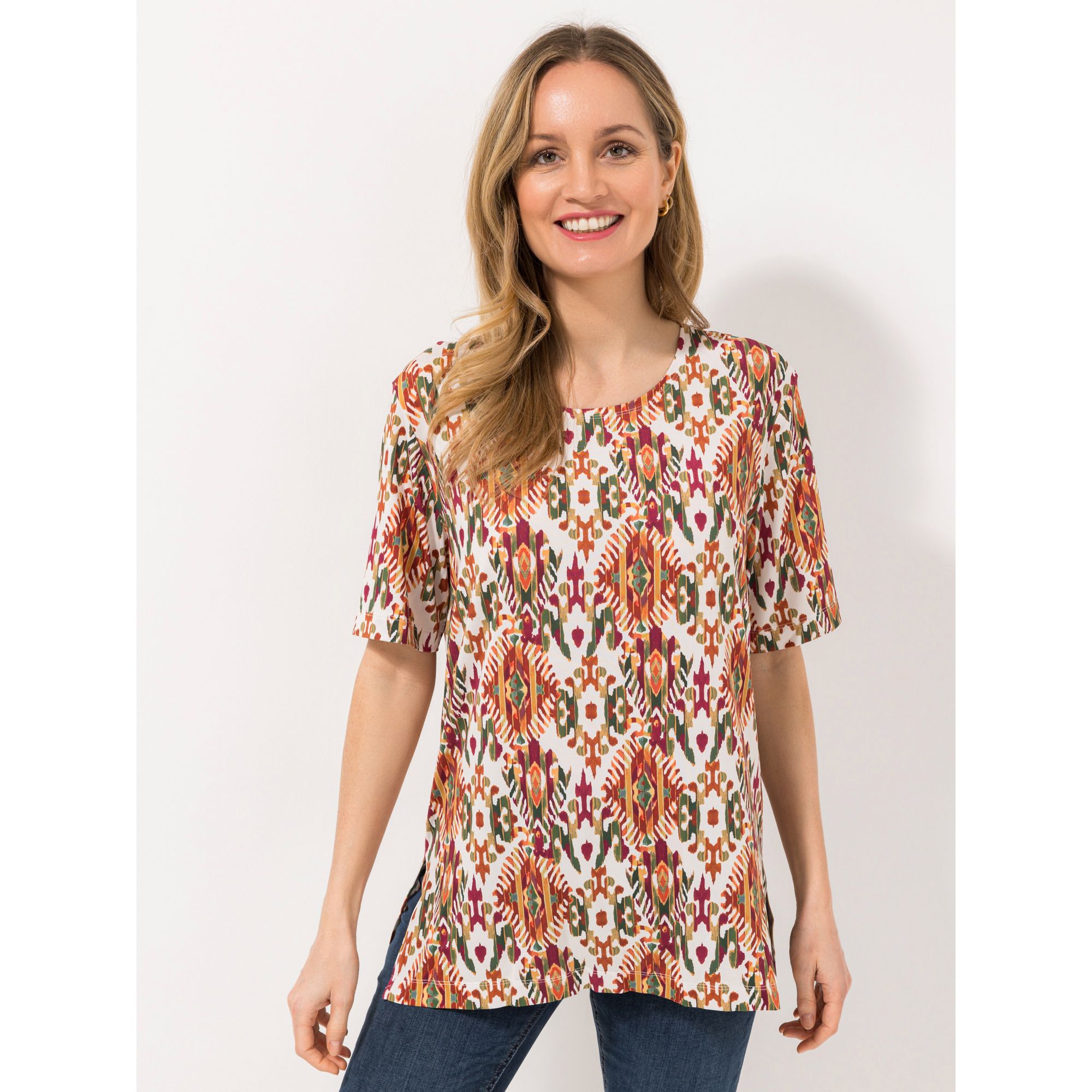 IN-PRINT Shirt, 1/2-Arm Rundhalsausschnitt Seitenschlitze grafischer Druck