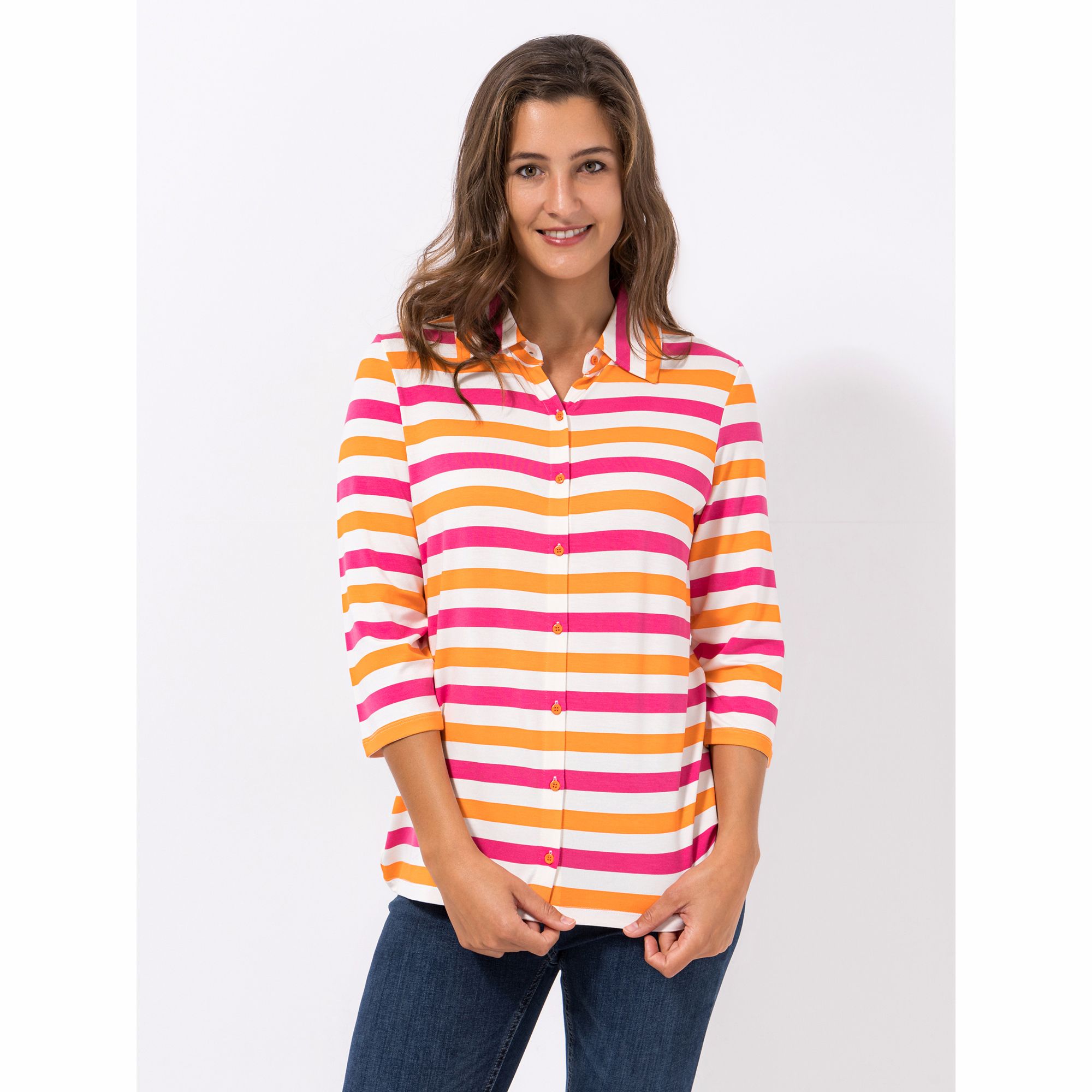 DENIM & CO. Blusenshirt, 3/4-Arm Blusenkragen Knopfleiste mit ECOVERO Viskose