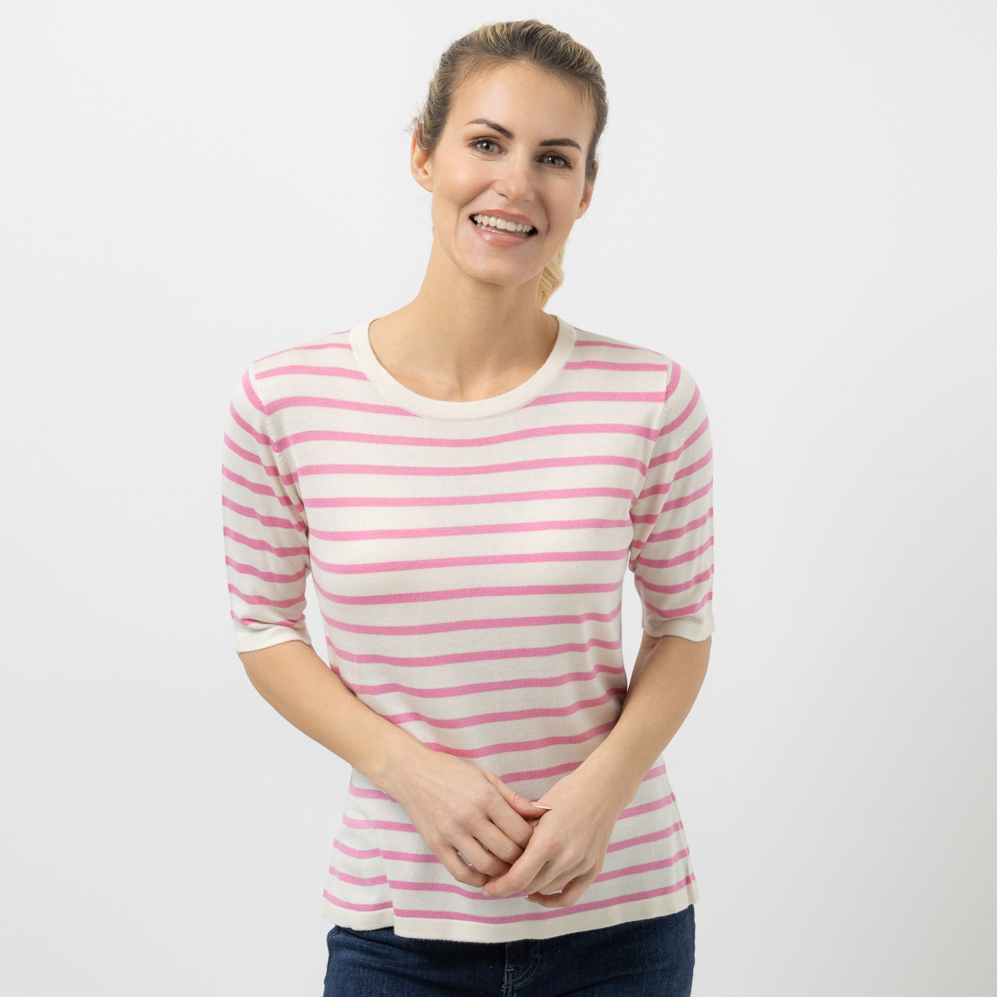 VIA MILANO Pullover langer 1/2-Arm gesteift Rundhalsausschnitt