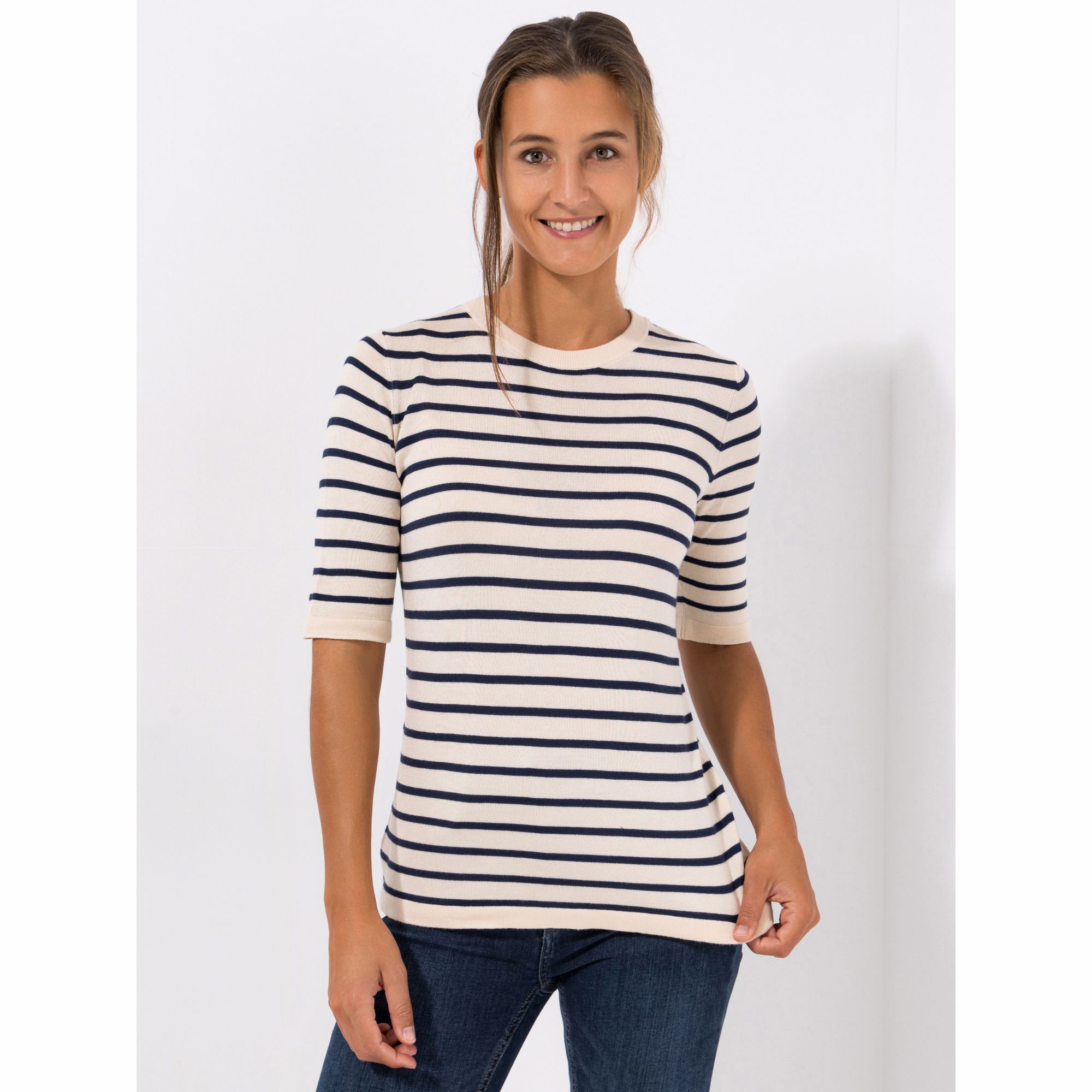 VIA MILANO Pullover langer 1/2-Arm gesteift Rundhalsausschnitt