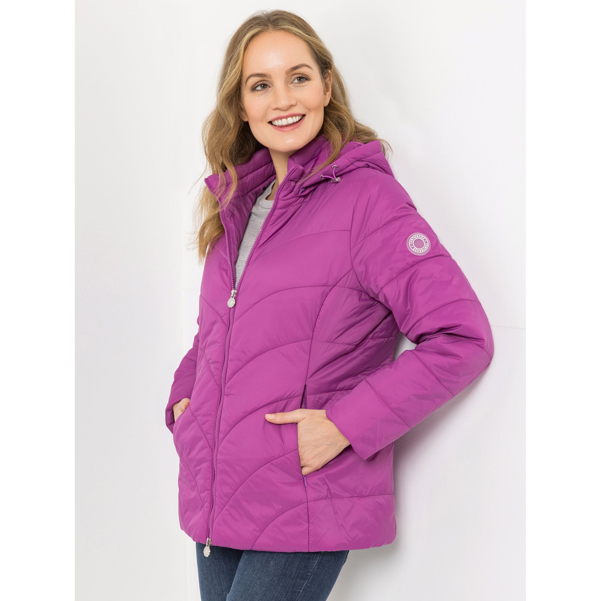 CENTIGRADE Steppjacke Stehkragen 2-Wege-Reißverschluss Kapuze abnehmbar