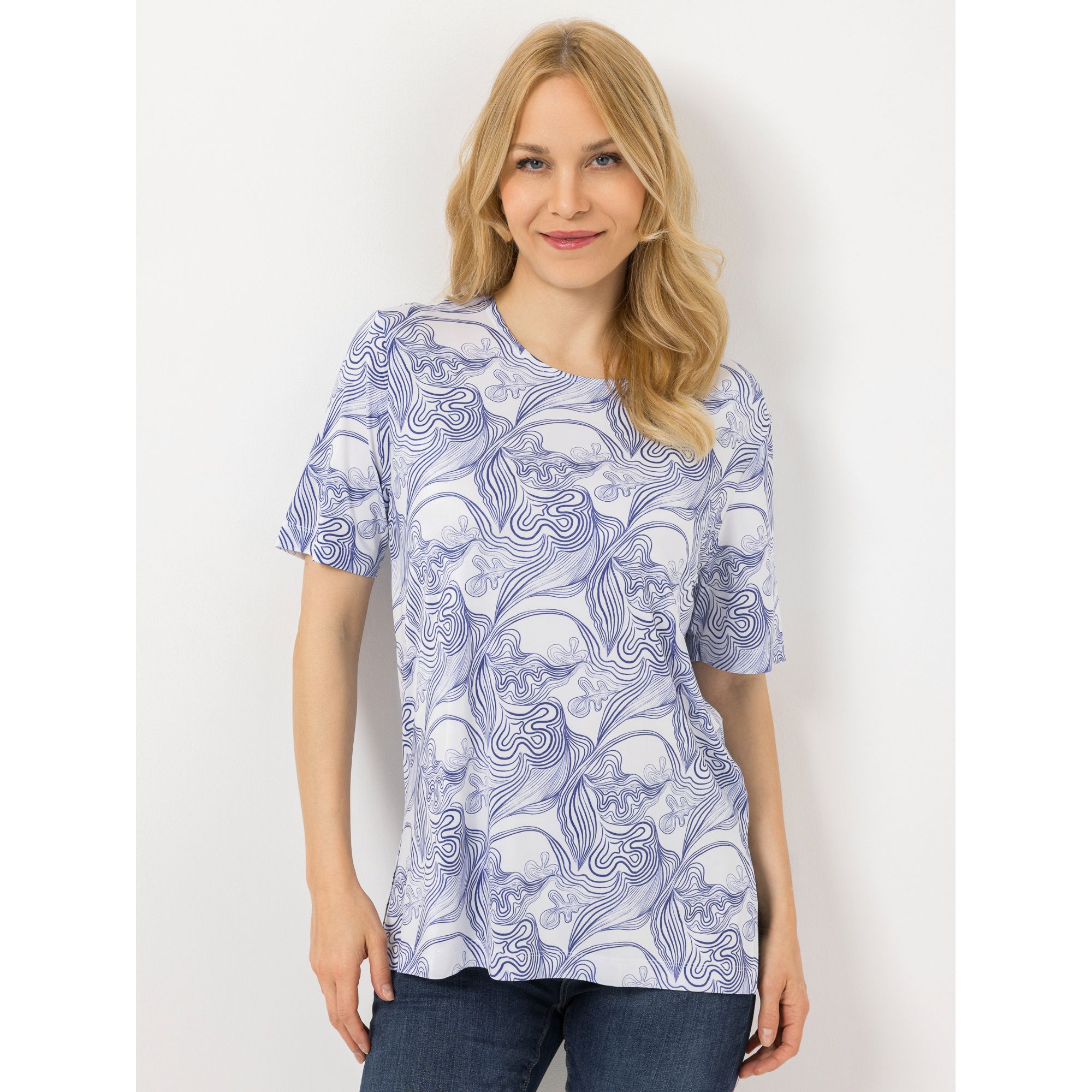 IN-PRINT Shirt, 1/2 Arm Rundhalsausschnitt Seitenschlitze Allover-Druck