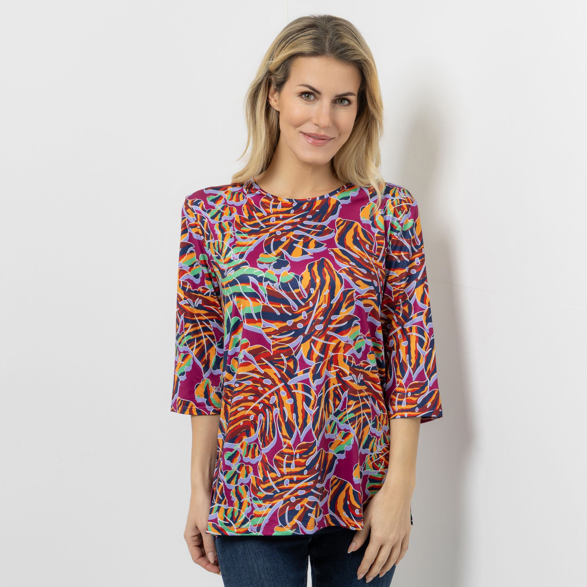 IN-PRINT Shirt, 3/4-Arm Rundhalsausschnitt Seitenschlitze