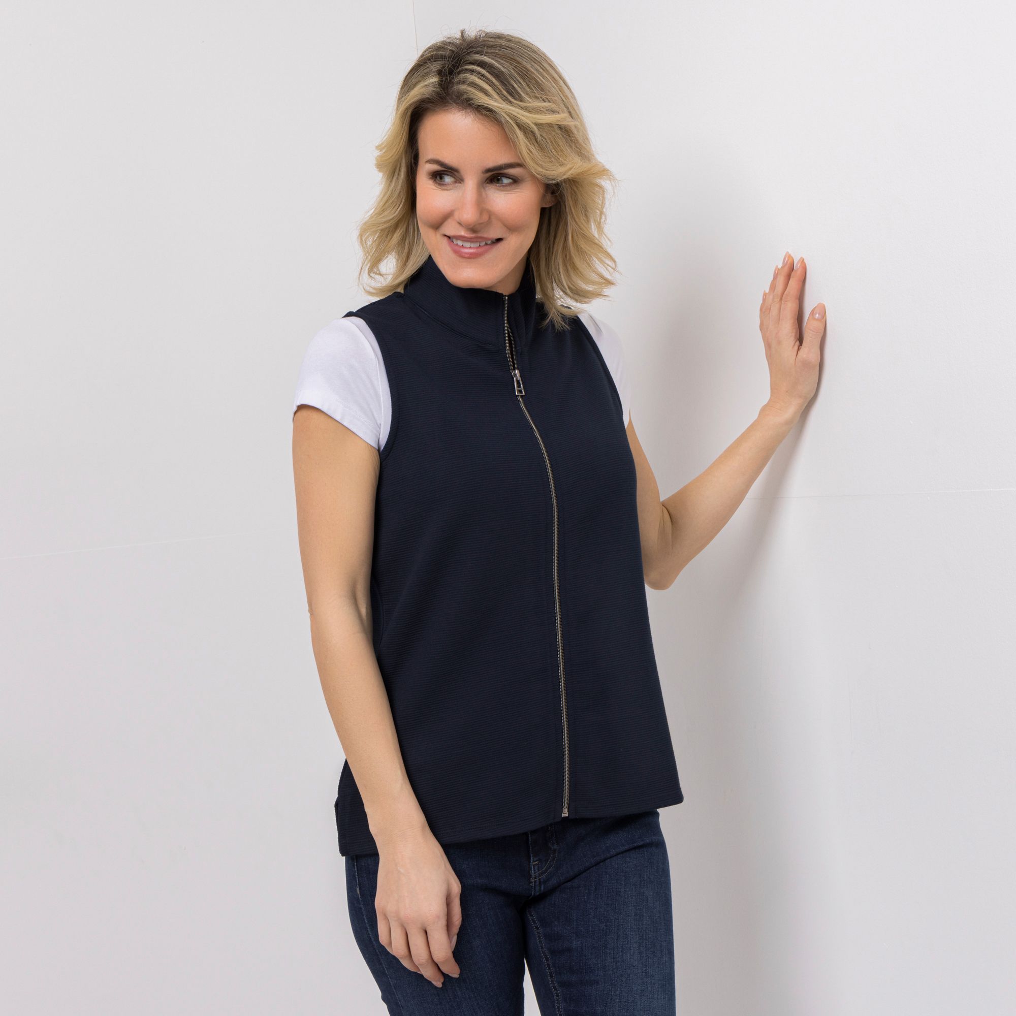 DENIM & CO. Weste, ohne Arm Reißverschluss Seitenschlitze figurumspielend