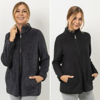 POLARSTERN HOMEWEAR Wendejacke Fleece und Teddy Eingrifftaschen 2-Wege-Reißverschluss