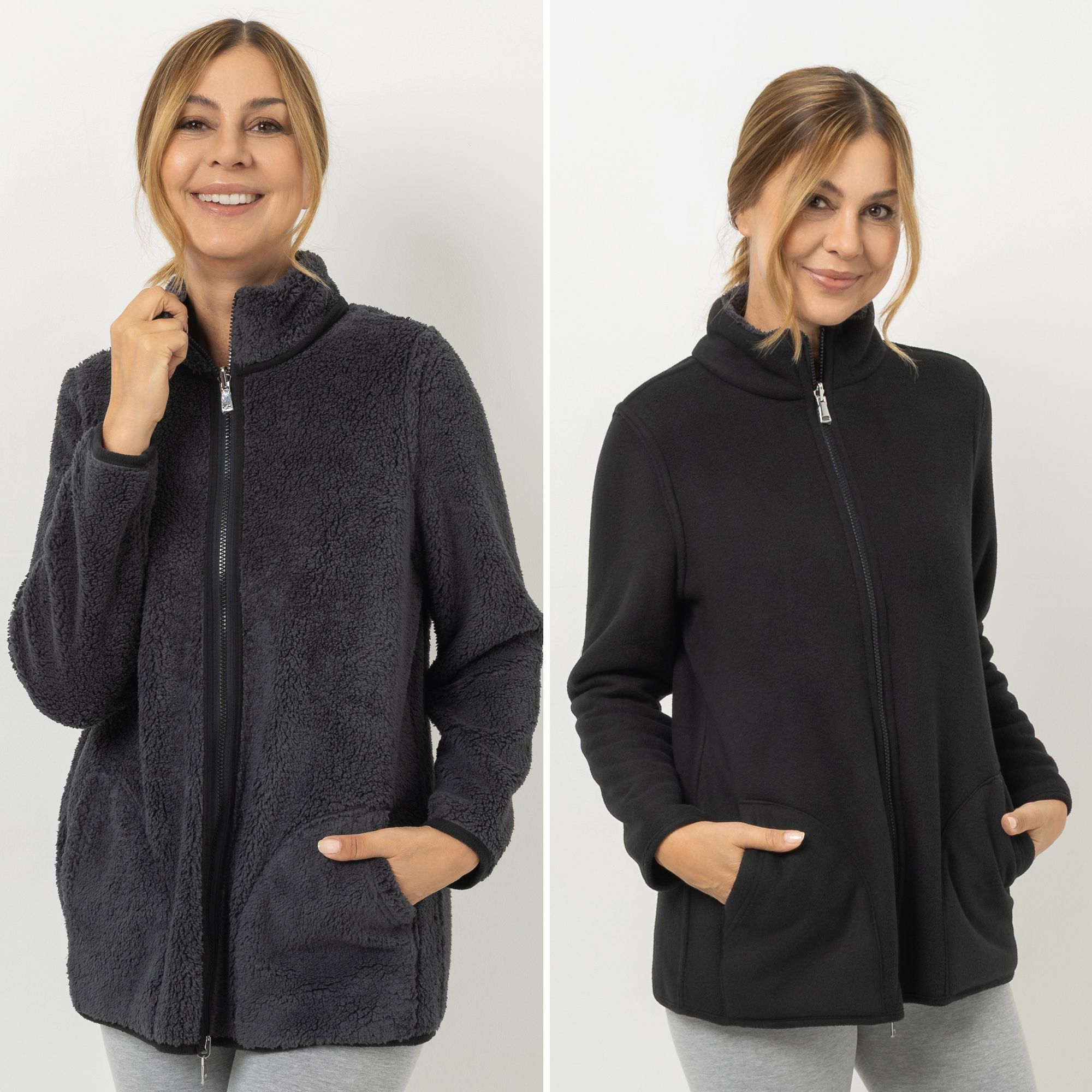 POLARSTERN HOMEWEAR Wendejacke Fleece und Teddy Eingrifftaschen 2-Wege-Reißverschluss