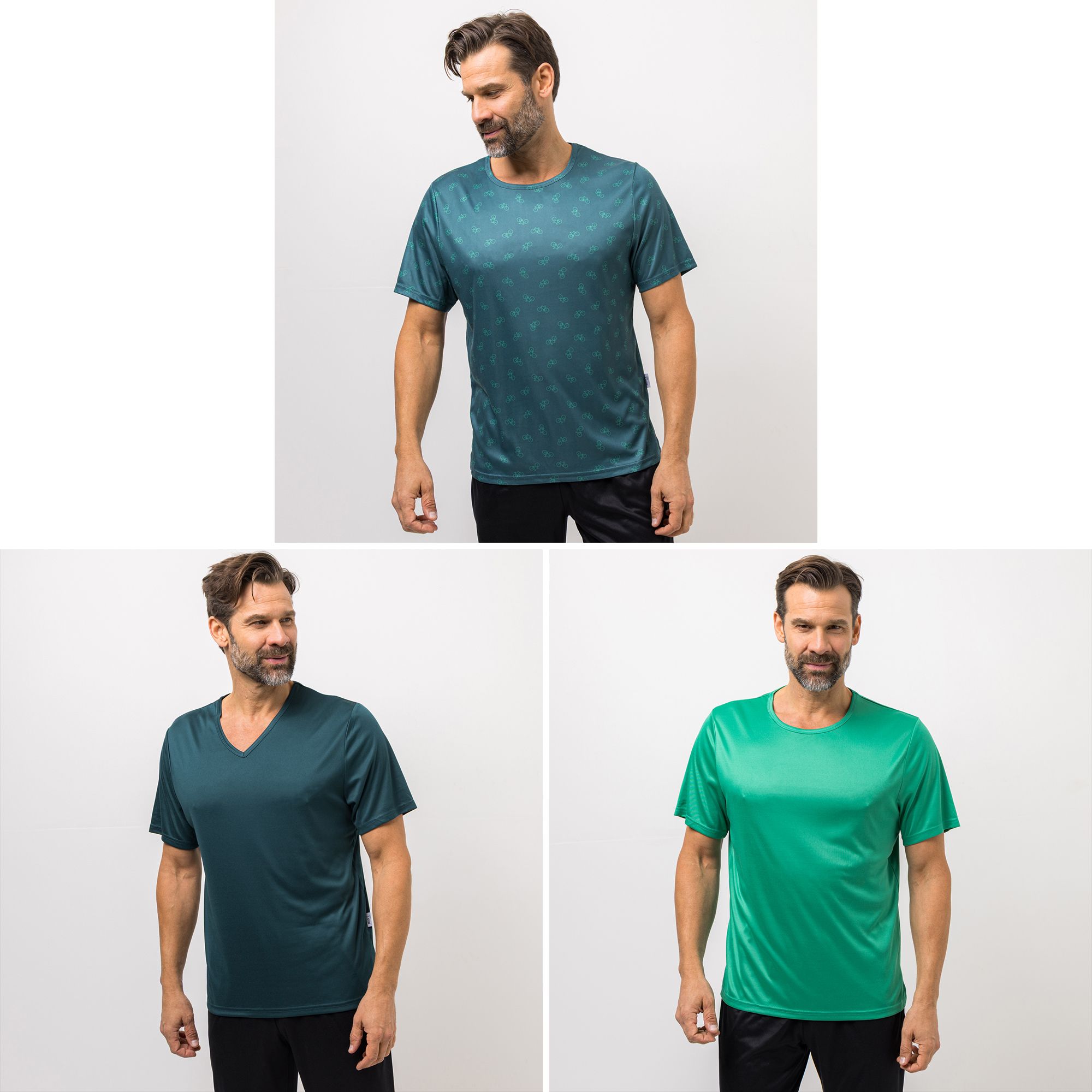 MEN'S TOUCH 3 Shirts Mikrofaser Ausschnittvariationen 2x uni, 1x bedruckt