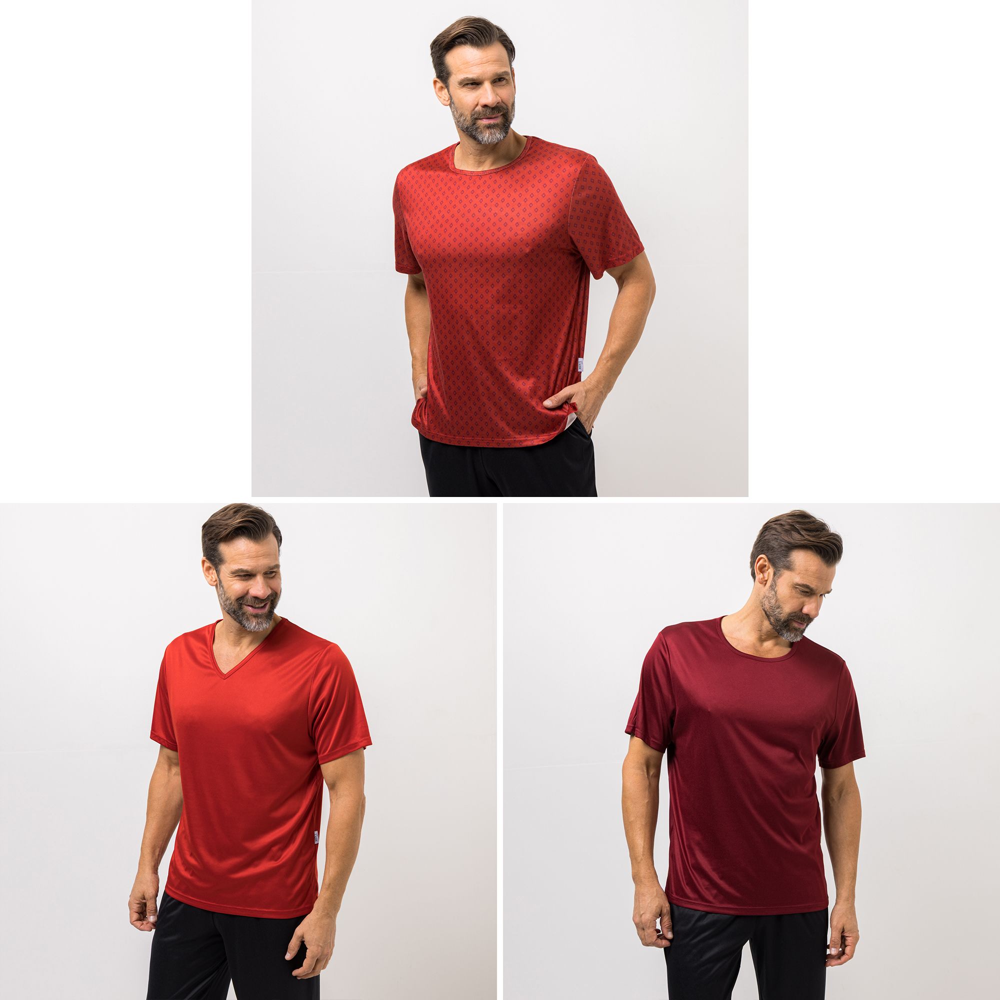 MEN'S TOUCH 3 Shirts Mikrofaser Ausschnittvariationen 2x uni, 1x bedruckt