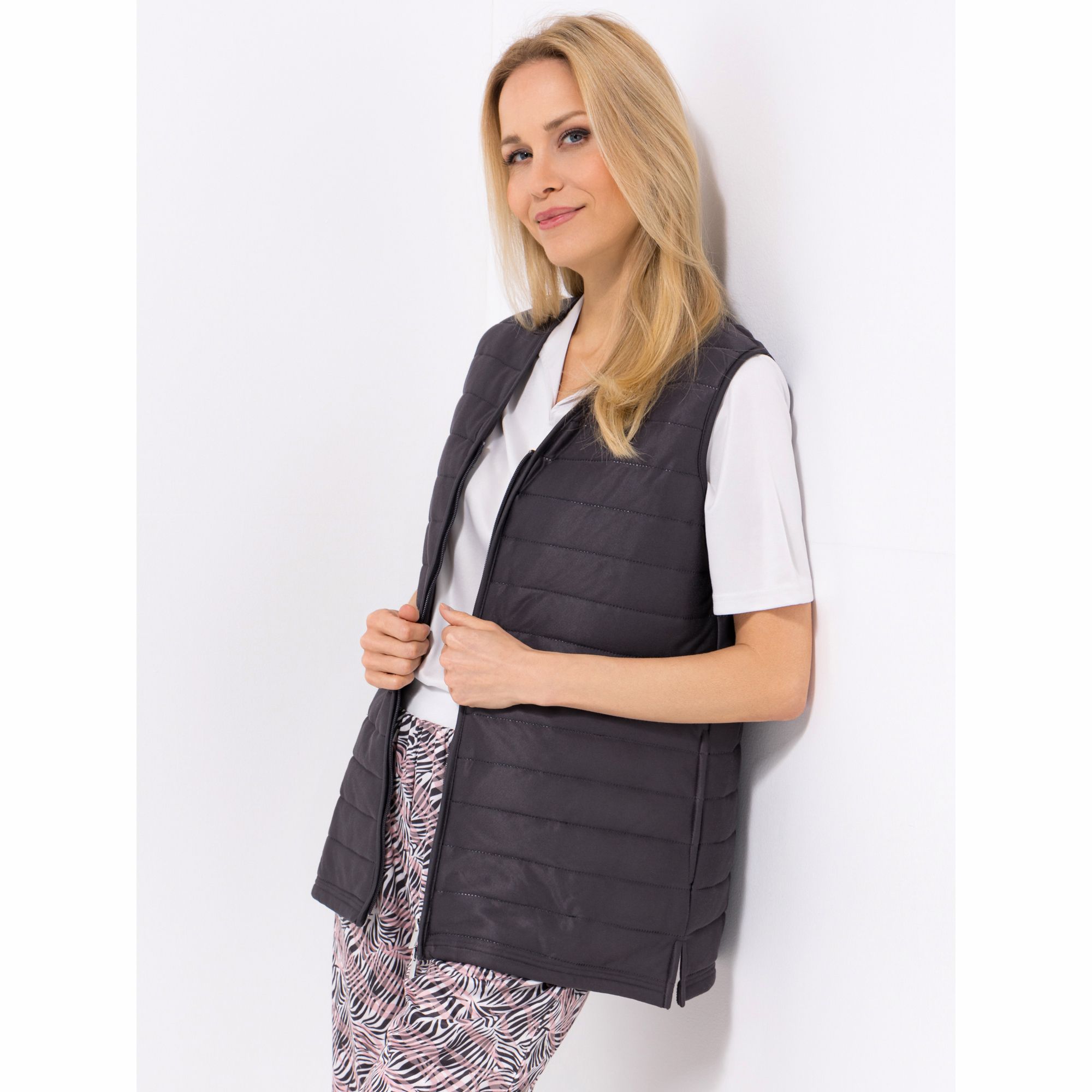 JERYMOOD HOMEWEAR Weste, ohne Arm Mikrofaser V-Ausschnitt 2-Wege-Zipper
