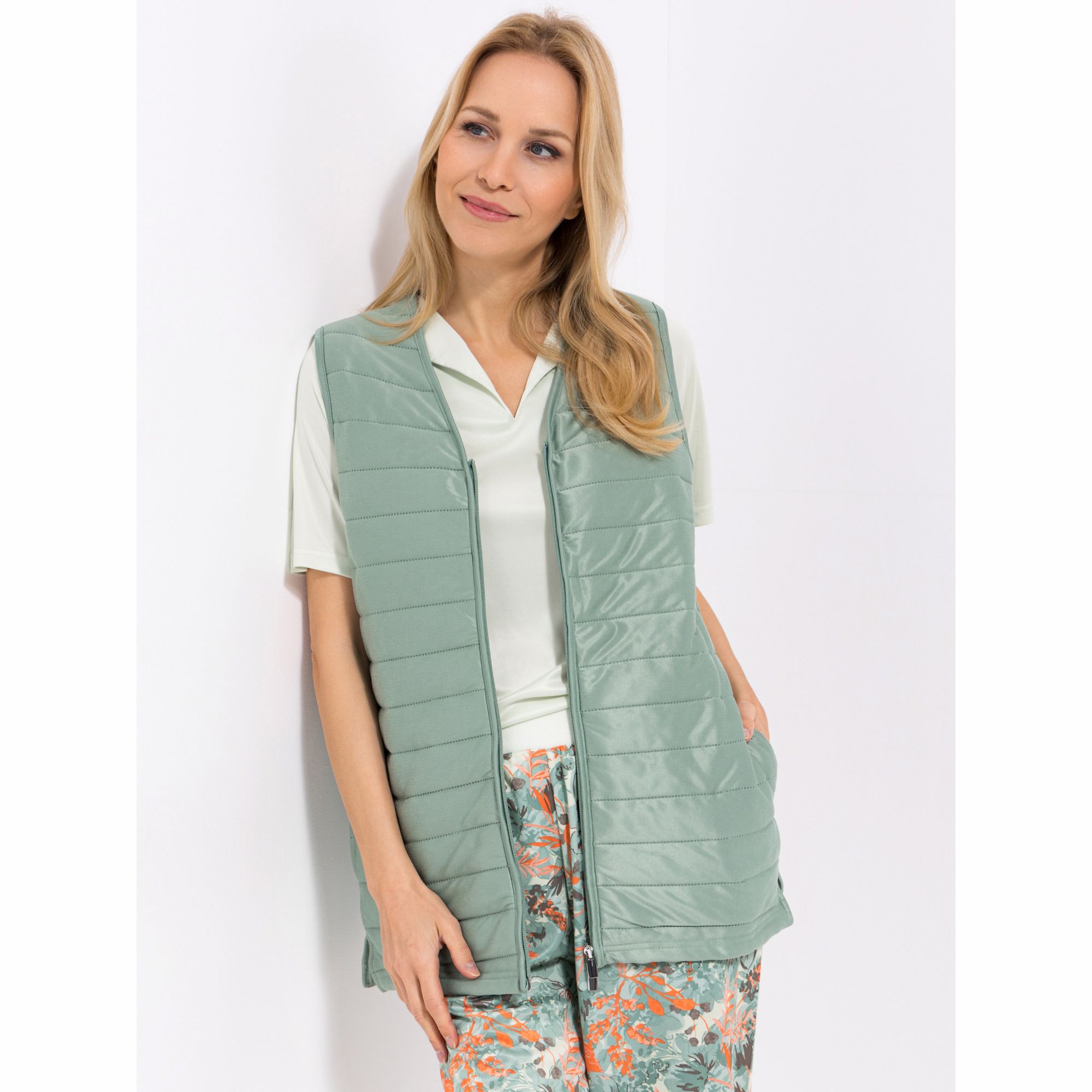 JERYMOOD HOMEWEAR Weste, ohne Arm Mikrofaser V-Ausschnitt 2-Wege-Zipper